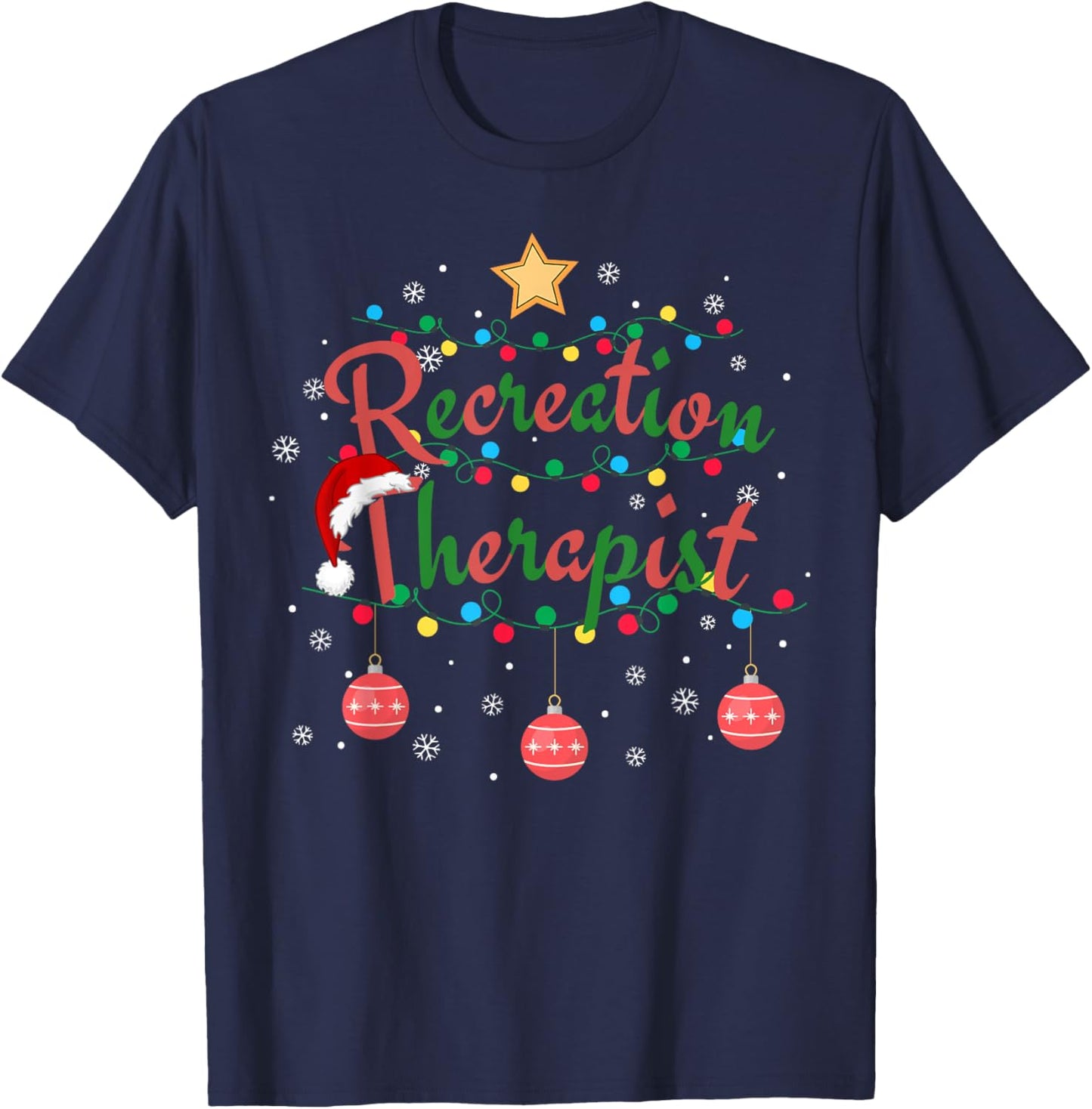 Recreation Therapist Xmas Santa Hat Retro Recreational Therapy for -Adults, Black, Small, Short Sleeve T-Shirt - T-Shirt | Navy