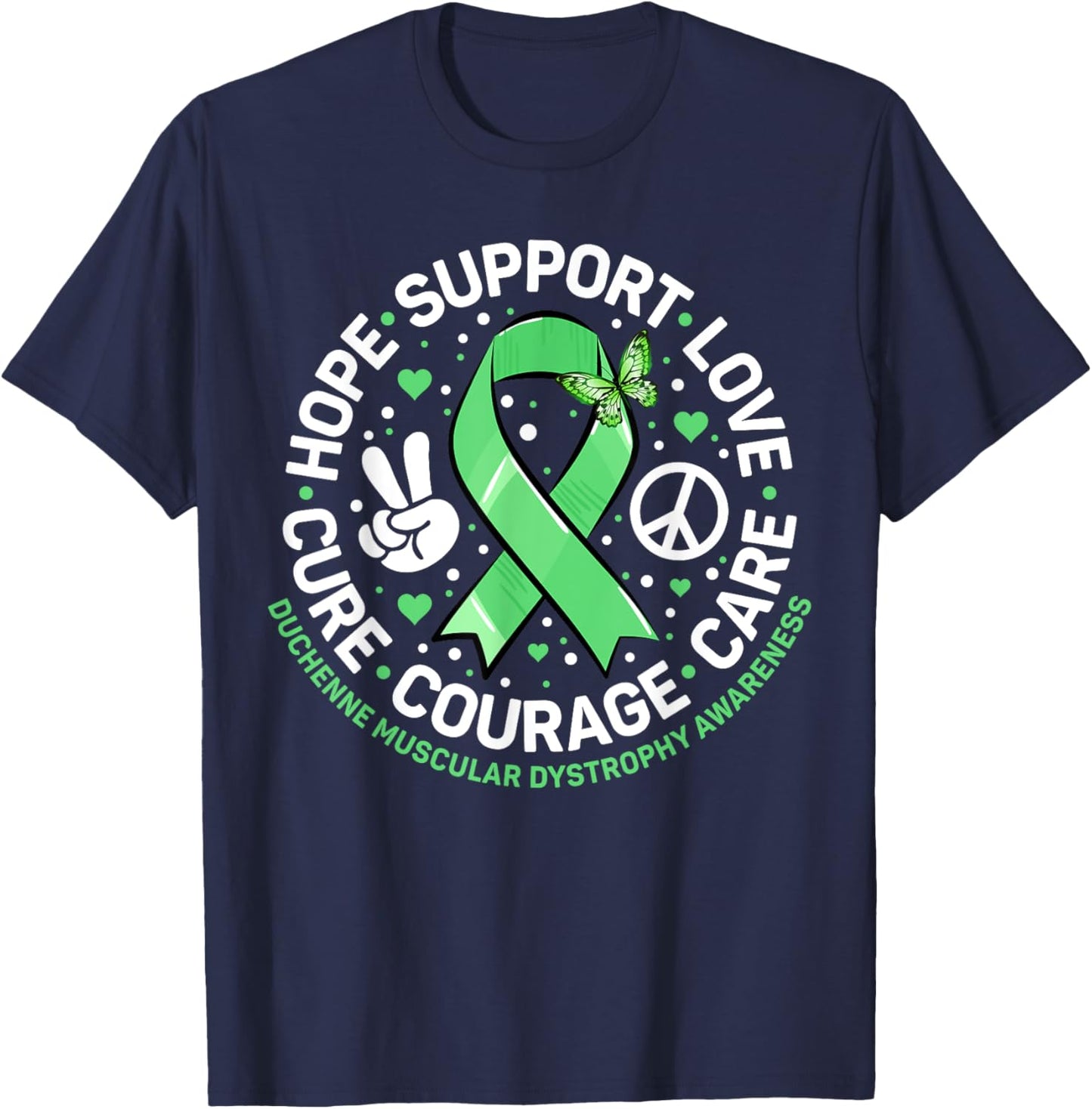 Cute Green Ribbon Support Squad Duchenne Muscular Dystrophy T-Shirt - T-Shirt | Navy