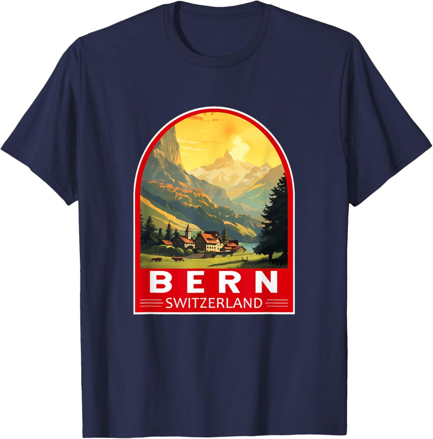 Bern Switzerland Travel Art Emblem Vintage T-Shirt - T-Shirt | Navy