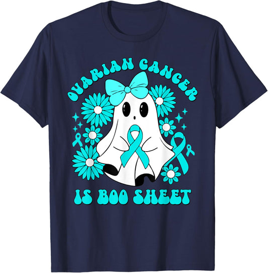 Ovarian Cancer Is Boo Sheet Cute Ghost Cancer Awareness T-Shirt - T-Shirt | Navy