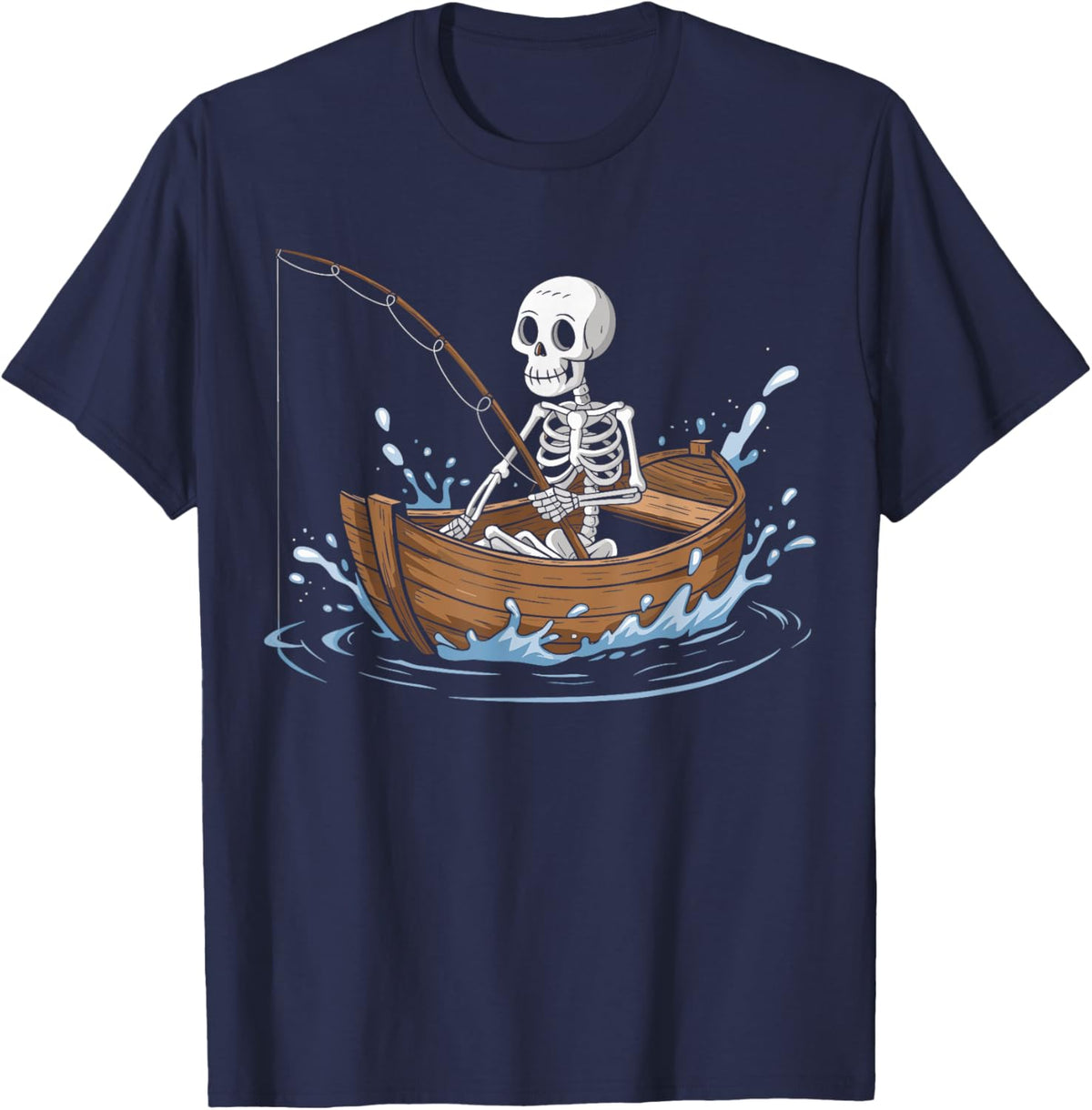Funny Skeleton Fishing Lovers Spooky Halloween Boat T-Shirt - T-Shirt | Navy