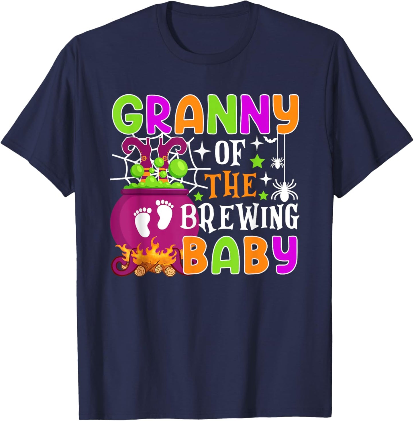 Granny of Brewing Baby Halloween Theme Baby Shower Spooky T-Shirt - T-Shirt | Navy