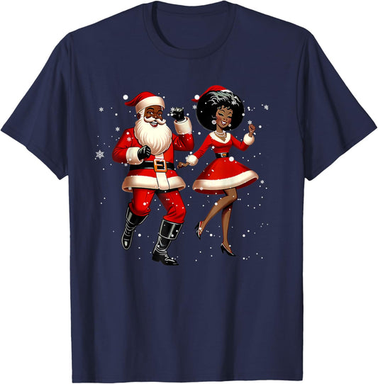 African Santa Mrs Claus Dancing African American Christmas T-Shirt - T-Shirt | Navy