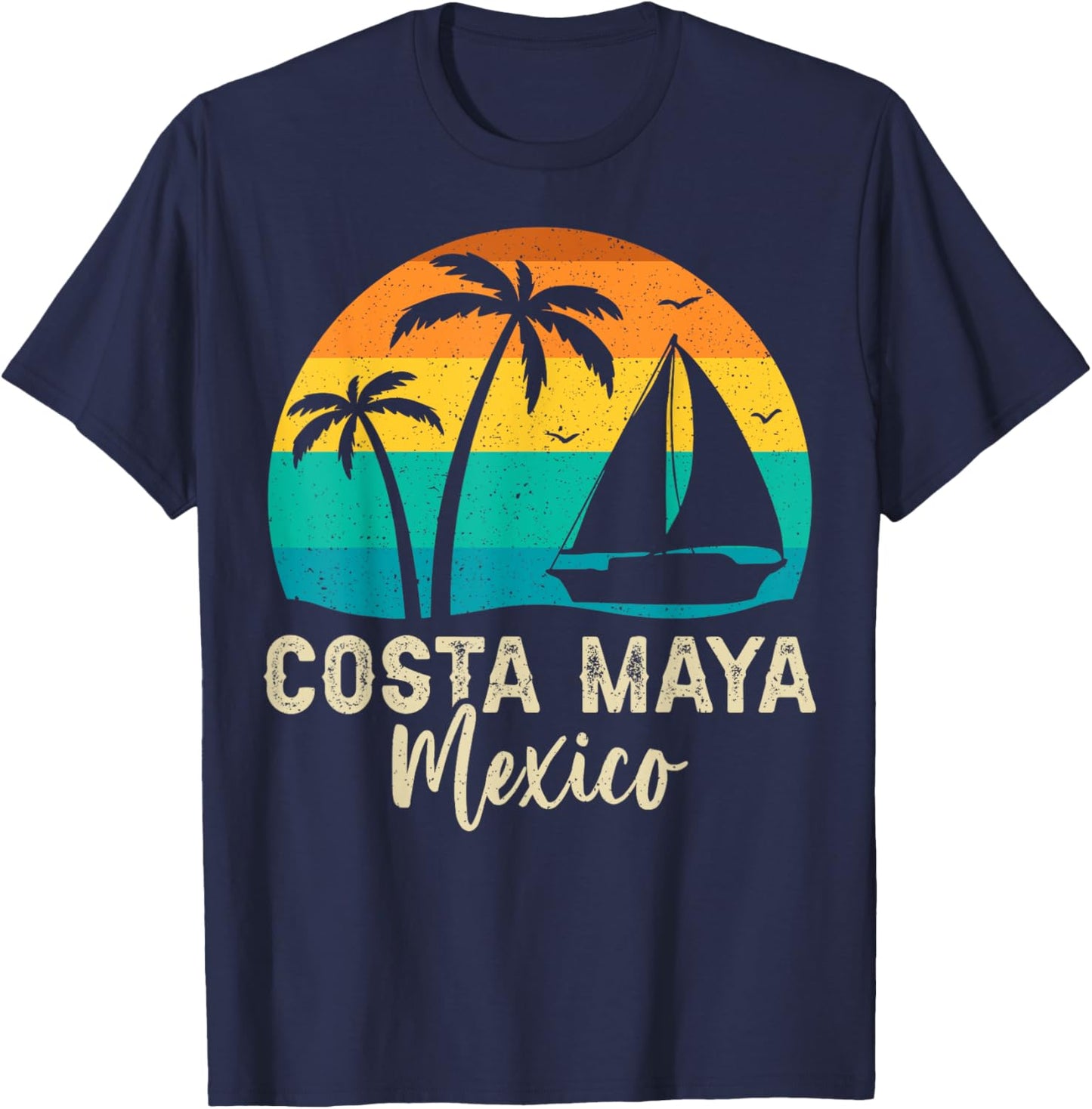 Vintage Costa Maya Mexico Sunset Matching Family Vacation T-Shirt - T-Shirt | Navy