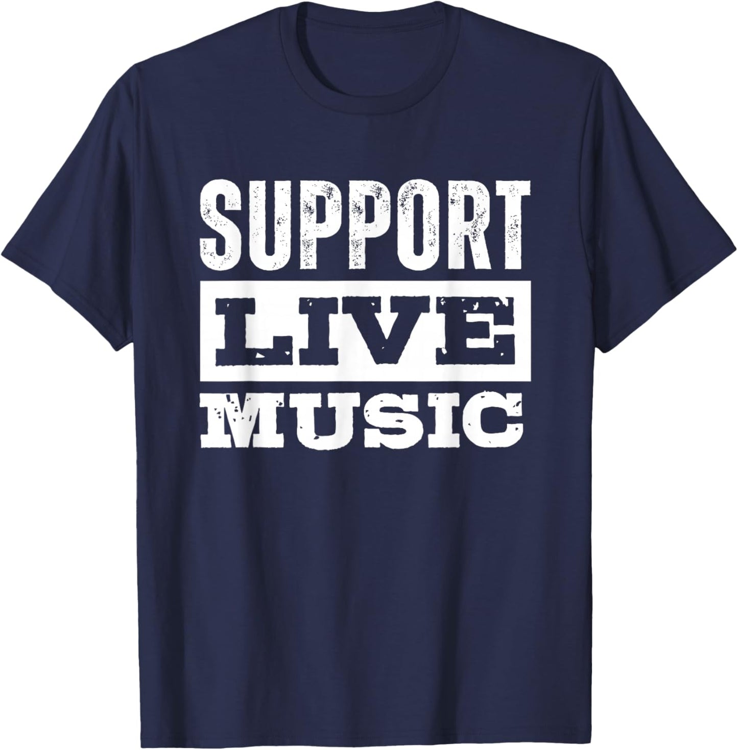 Support Live Music Vintage Retro T-Shirt - T-Shirt | Navy