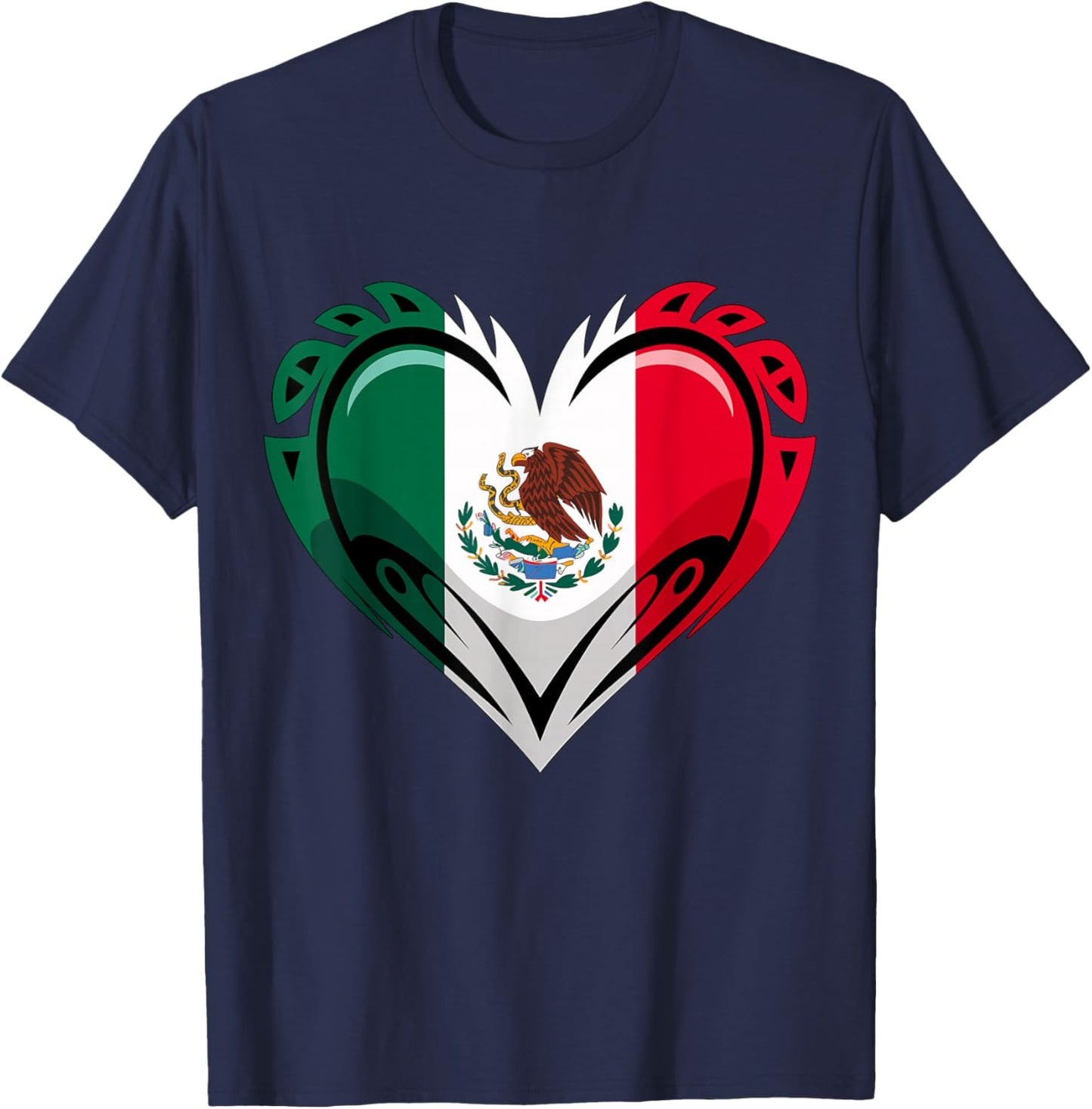 Mexico Flag Heart Mexican T-Shirt - T-Shirt | Navy