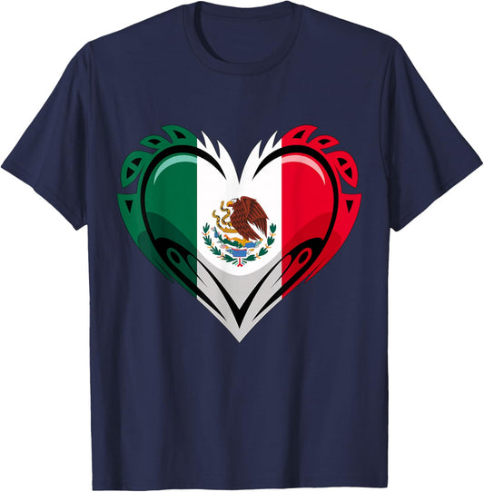 Mexico Flag Heart Mexican T-Shirt - T-Shirt | Navy