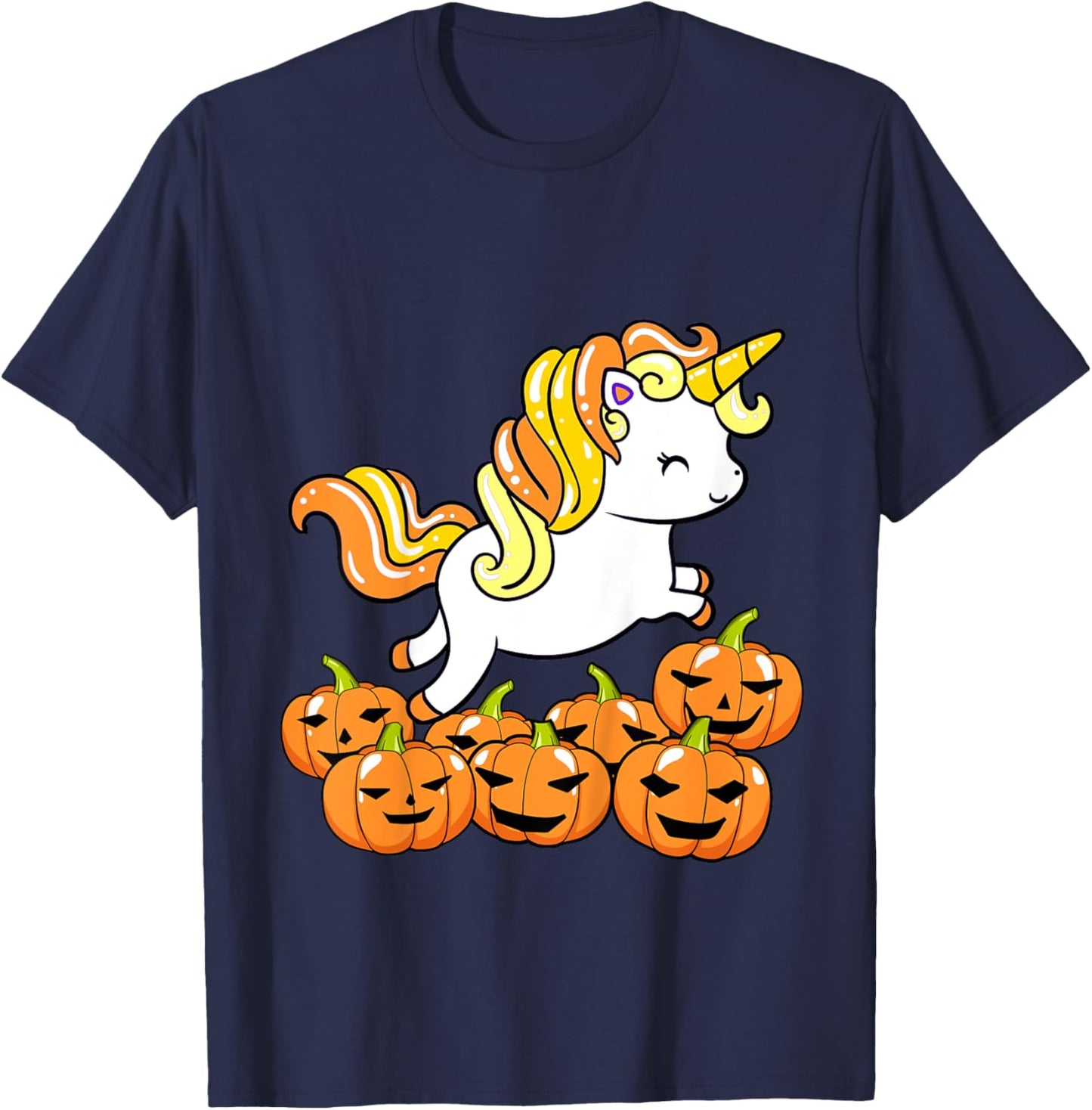 Kids Girls Unicorn Halloween Jack O Lantern Pumpkin Toddler T-Shirt - T-Shirt | Navy