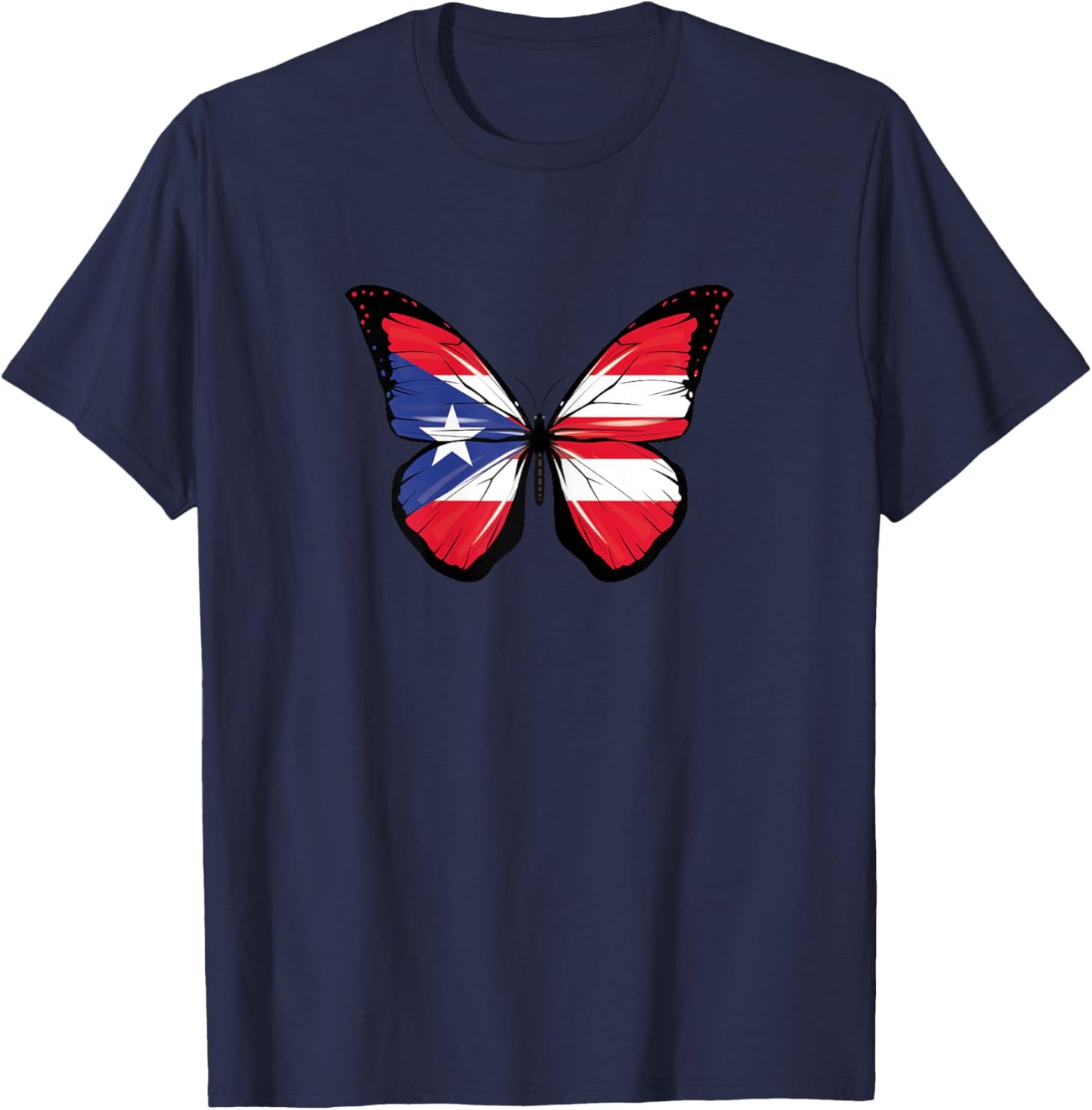 Puerto Rico Flag Colours Butterfly Puerto Rico Butterfly T-Shirt - T-Shirt | Navy