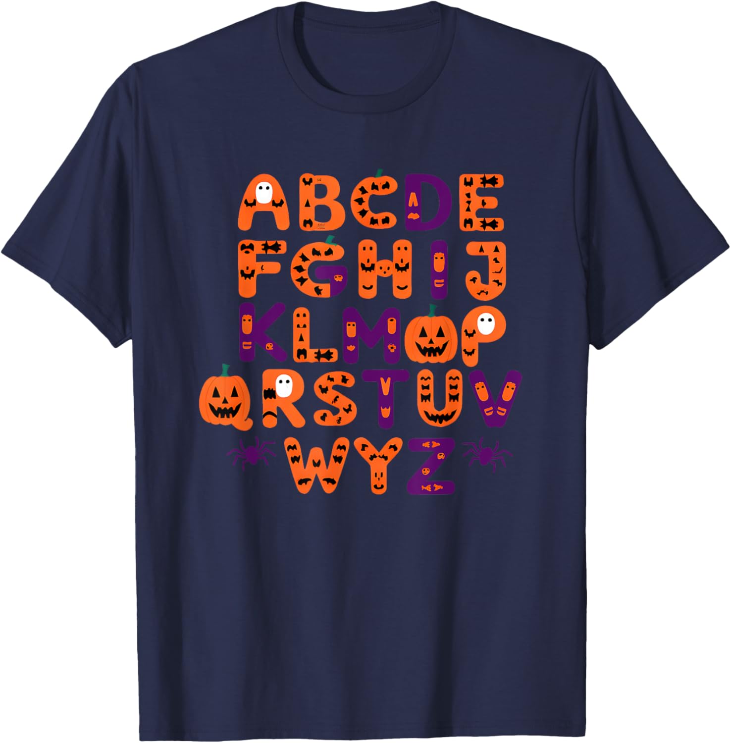 ABCs Learning Kindergarten Teacher Funny Halloween Alphabet T-Shirt - T-Shirt | Navy