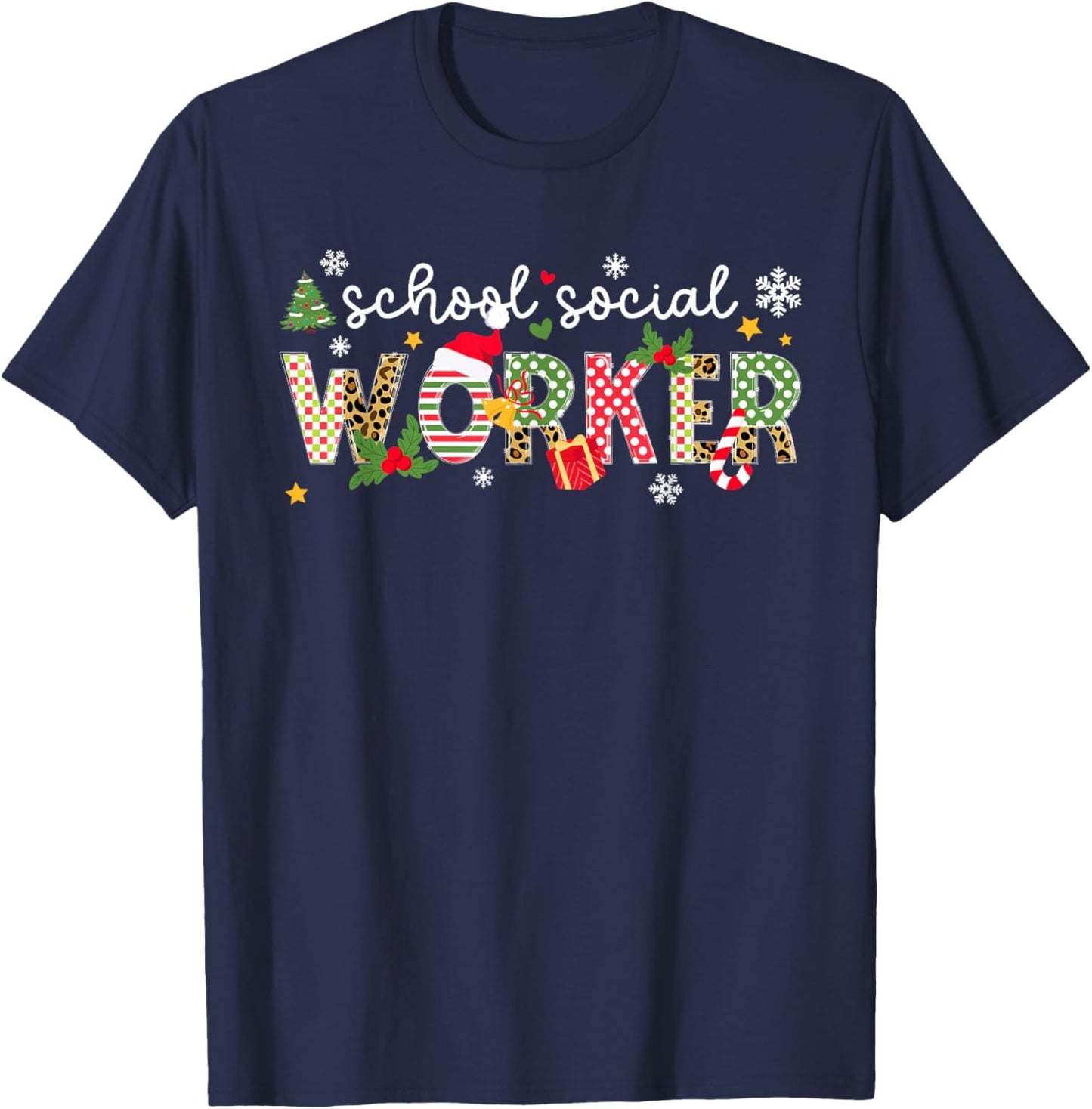 School Social Worker Christmas School Social Worker Xmas T-Shirt - T-Shirt | Navy