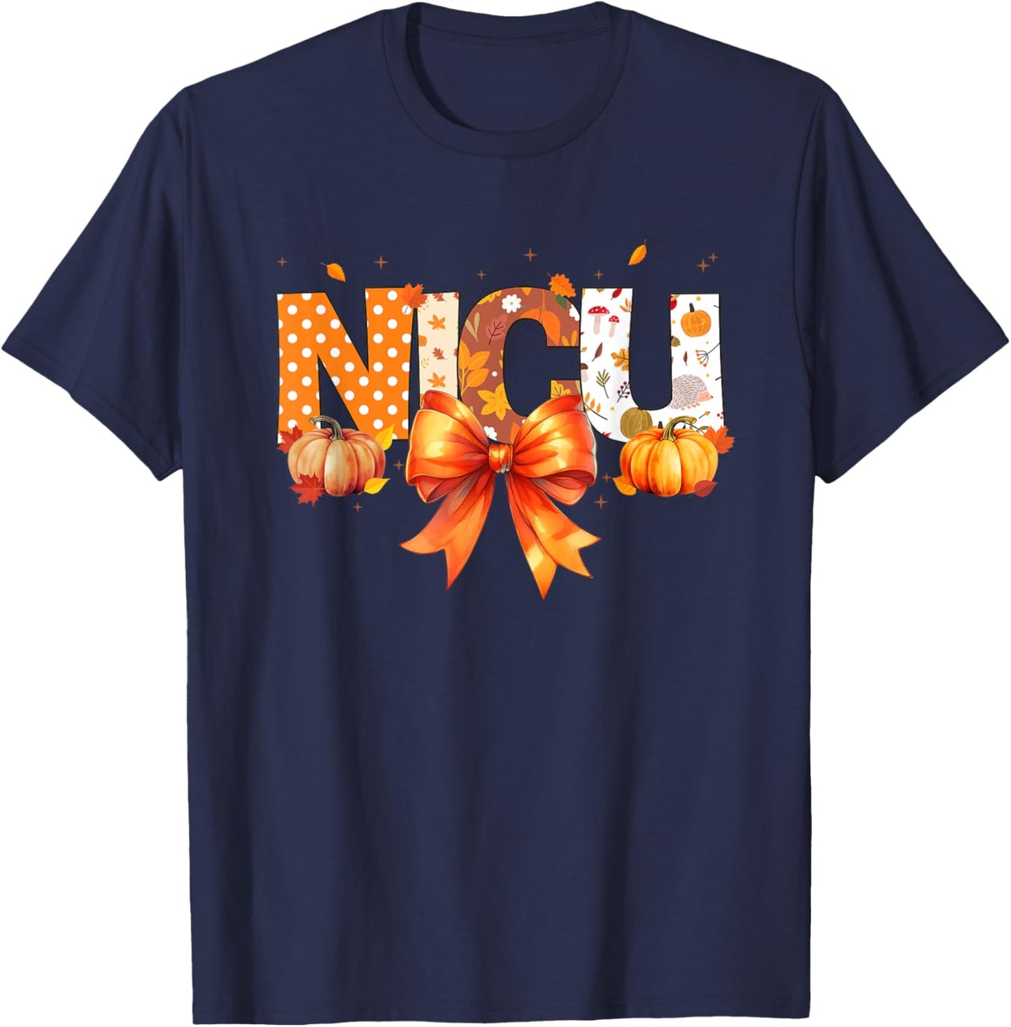 Love NICU Pumpkin Leopard Autumn Fall Season Scrub Women T-Shirt - T-Shirt | Navy