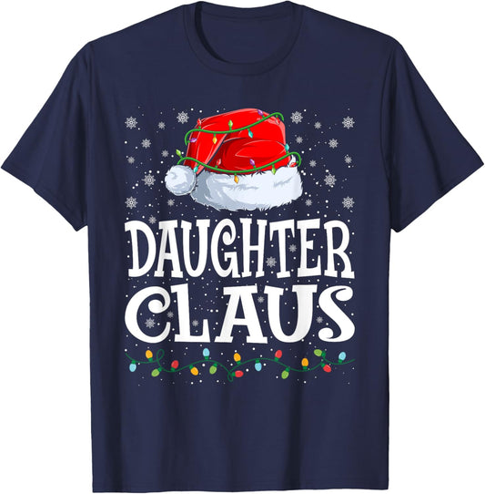 Daughter Claus Christmas Lights Santa Hat Family Matching T-Shirt - T-Shirt | Navy