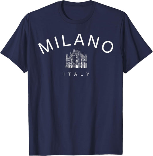 Milano Italy Lettering Typography T-Shirt - T-Shirt | Navy