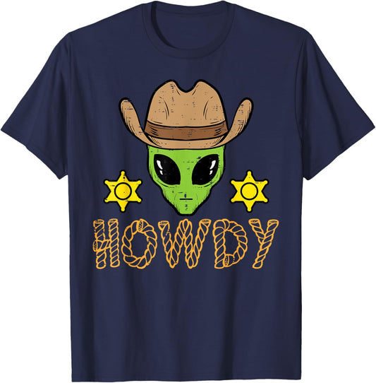 Alien Cowboy Howdy Funny Space Country Men Boys Kids Women T-Shirt - T-Shirt | Navy