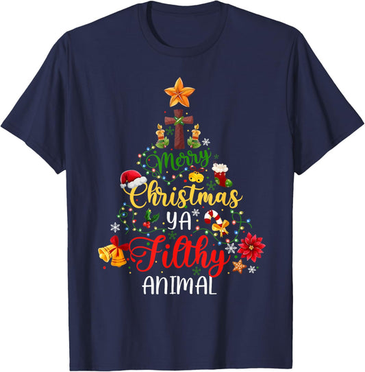 Merry Christmas Animal Filthy Ya Funny Xmas Family Pajama T-Shirt - T-Shirt | Navy