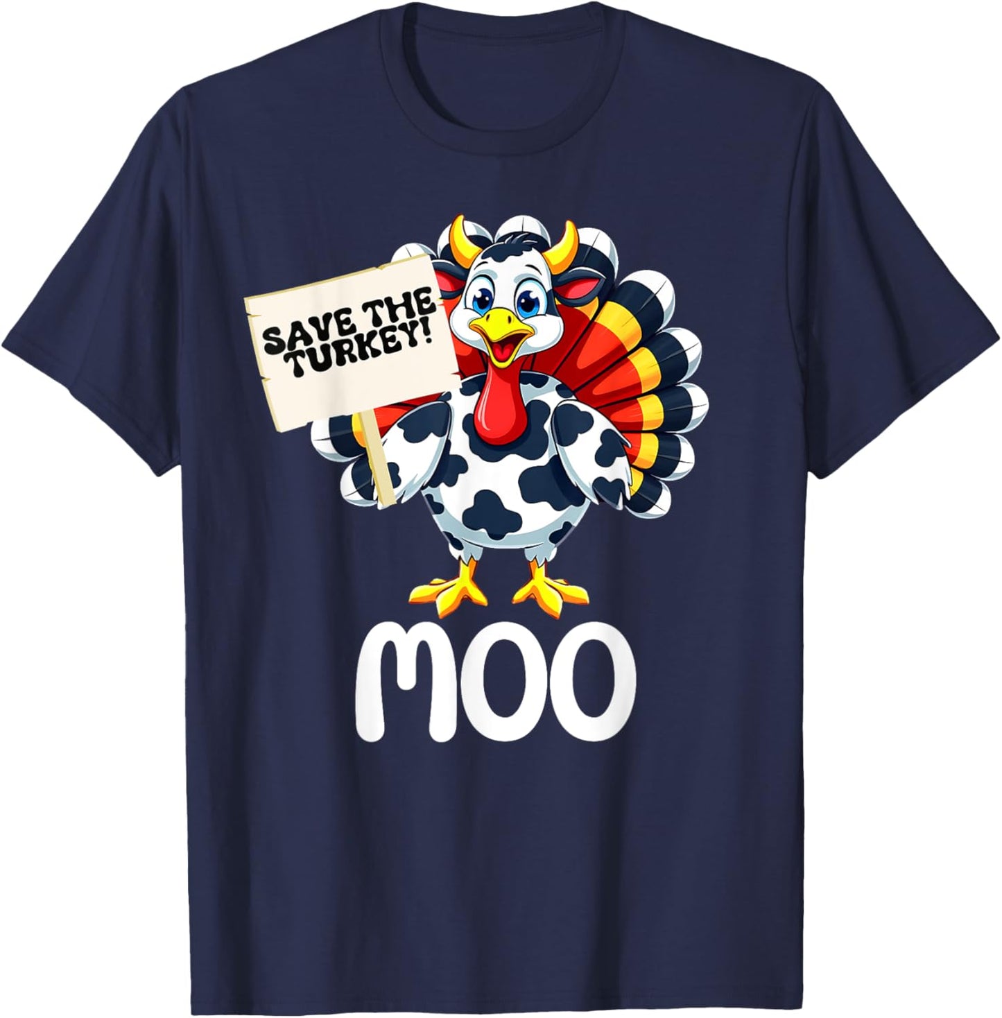 Save The Turkey,Funny Cow Dressed turkey Thanksgiving 2025 T-Shirt - T-Shirt | Navy