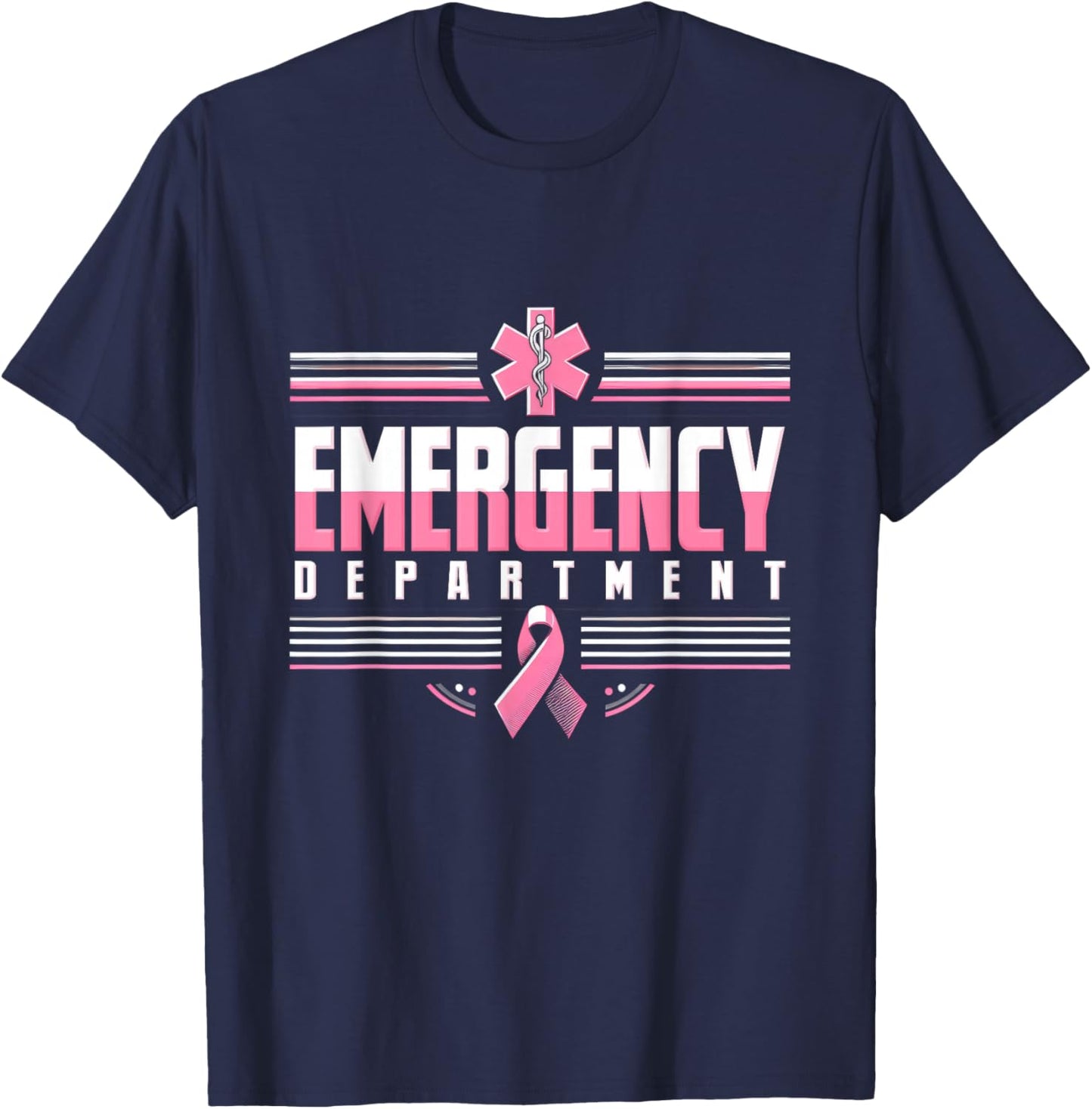 Emergency Department Emergency Room Nurse Breast Cancer T-Shirt - T-Shirt | Navy
