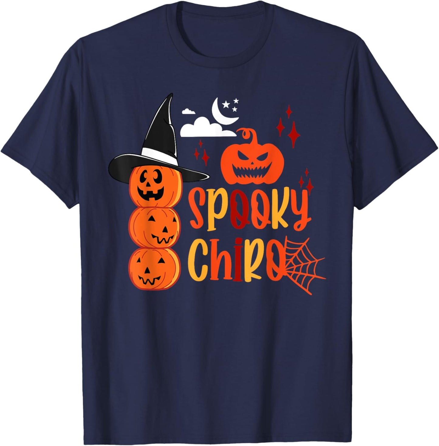 Spooky Chiro Pumpkin Witch Chiropractic Halloween Costume T-Shirt - T-Shirt | Navy