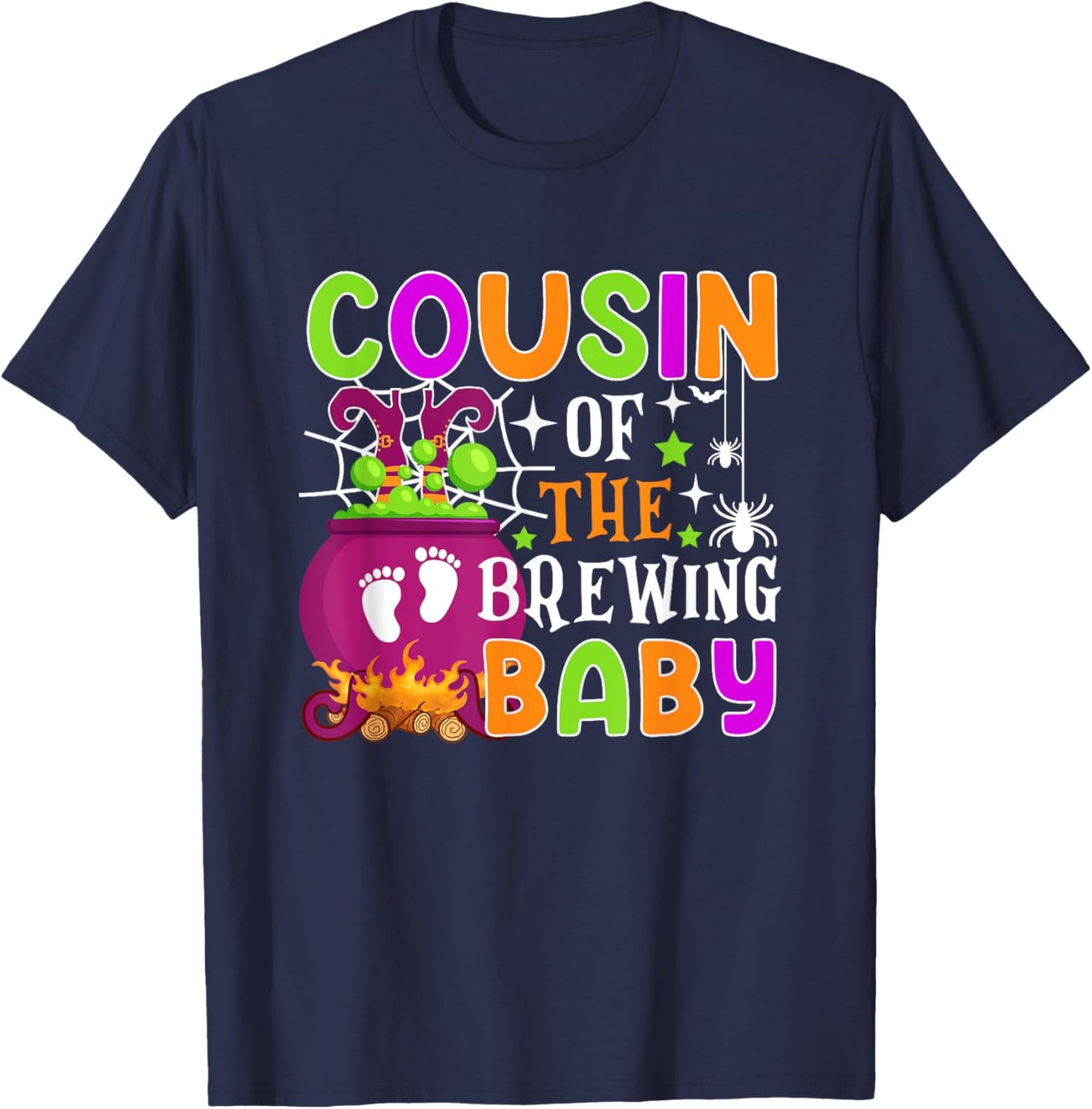 Cousin of Brewing Baby Halloween Theme Baby Shower Spooky T-Shirt - T-Shirt | Navy
