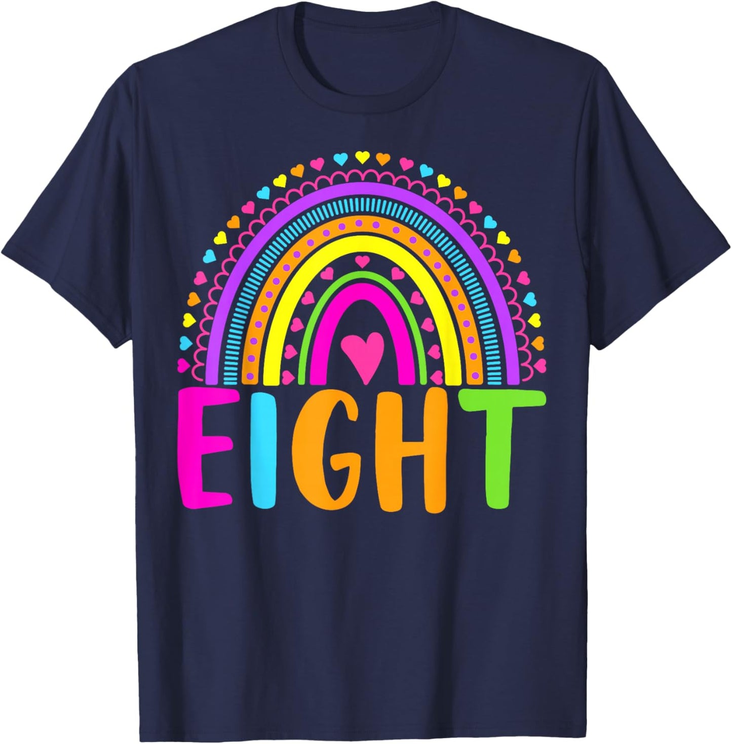 8th Birthday Shirt Girl 8 Year Old Girls Eight Rainbow Kids T-Shirt - T-Shirt | Navy