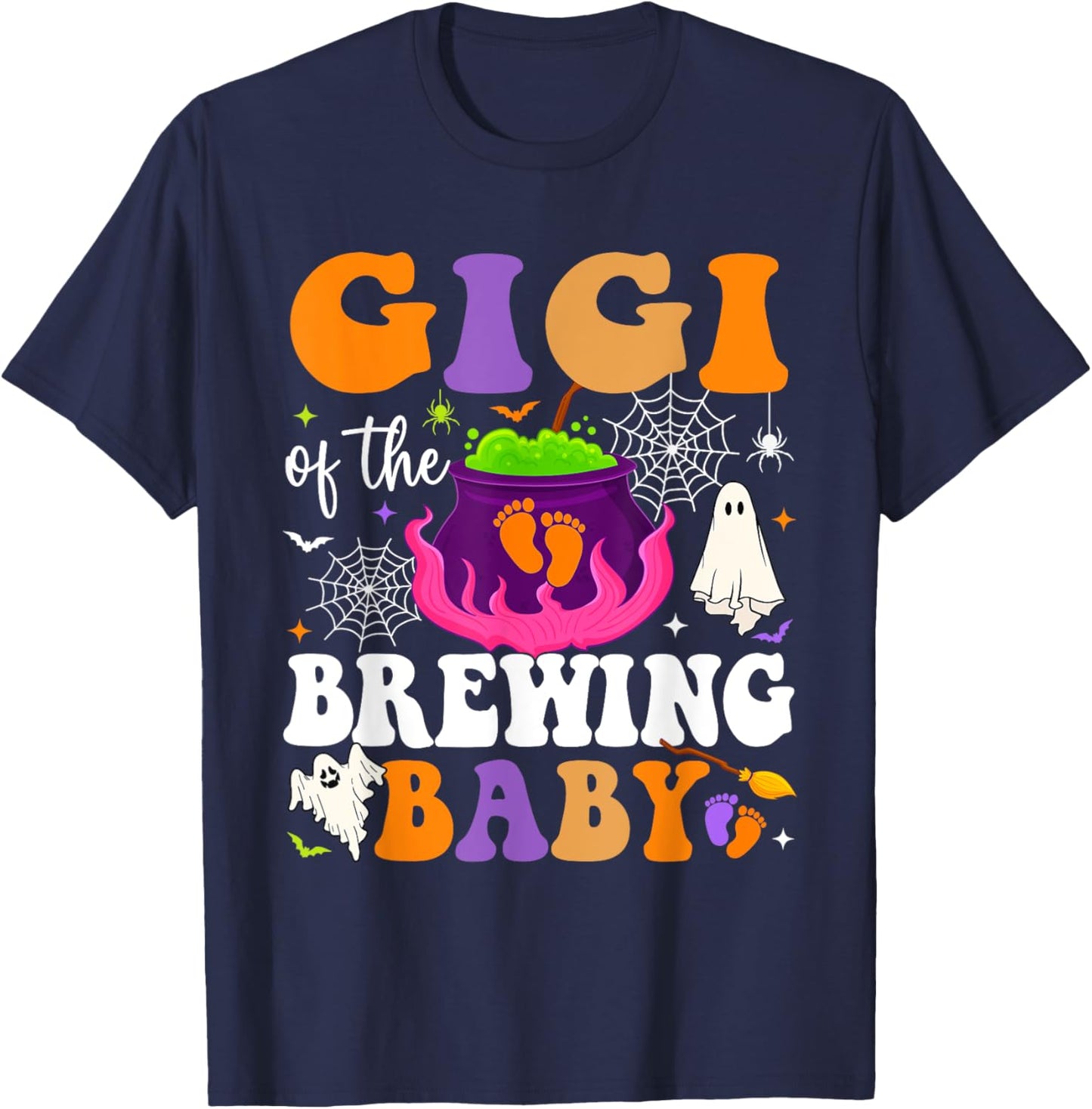 Gigi of the Brewing Baby Halloween Theme Baby Shower Spooky T-Shirt - T-Shirt | Navy