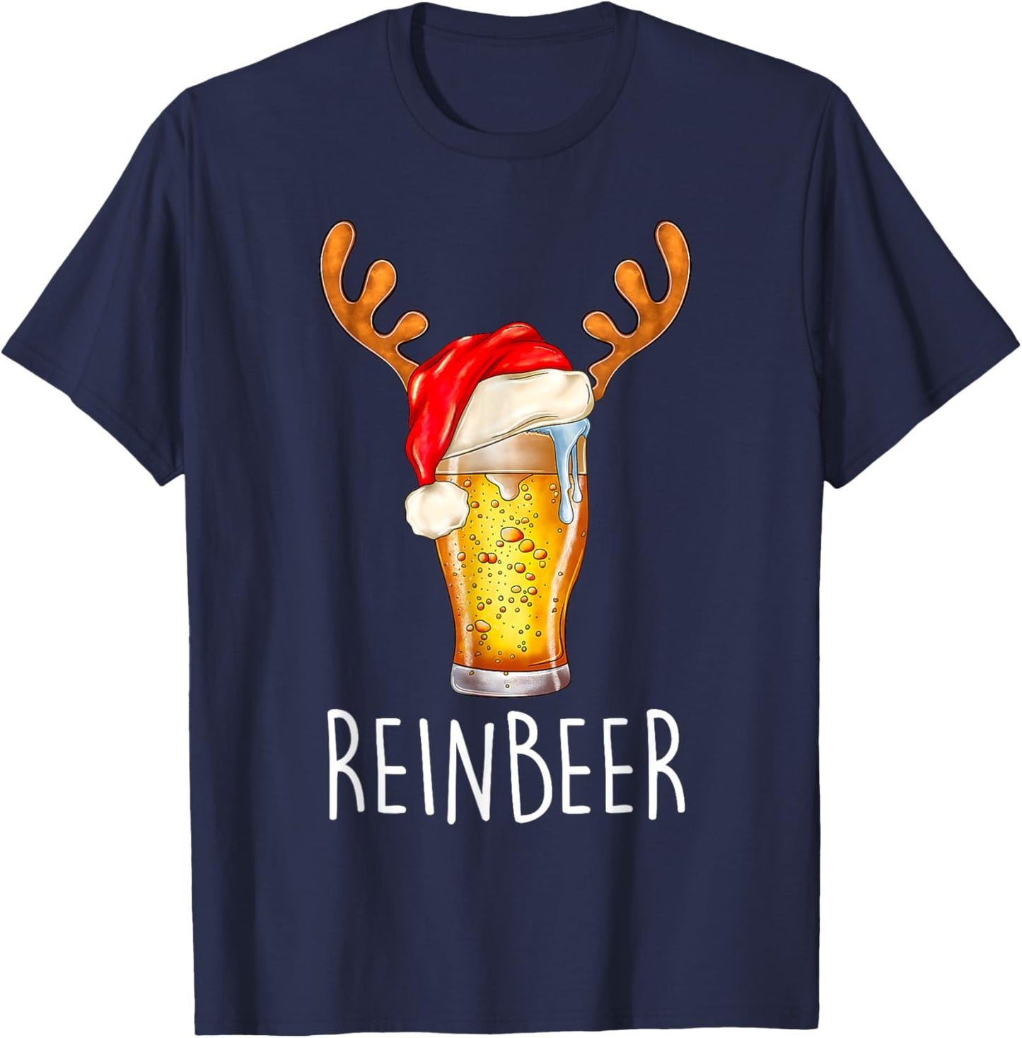 Wi-nedeer Reinbe-er Santa Hat Rei-ndeer Couple Xmas Matching T-Shirt - T-Shirt | Navy