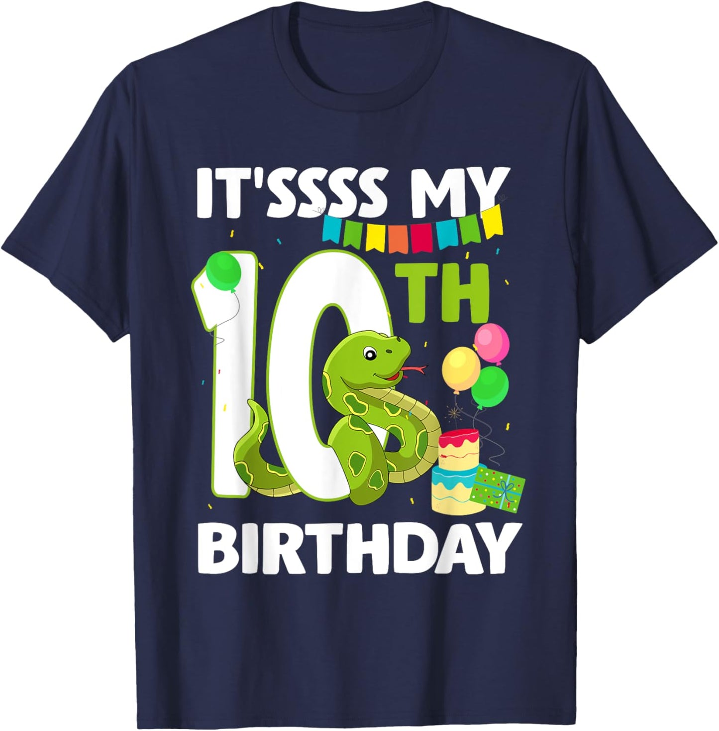 10th Birthday Snake Party 10 Year Old Snake Lover Birthday T-Shirt - T-Shirt | Navy