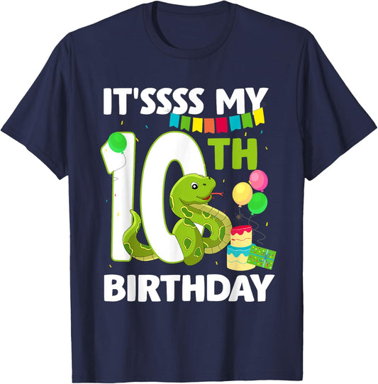 10th Birthday Snake Party 10 Year Old Snake Lover Birthday T-Shirt - T-Shirt | Navy