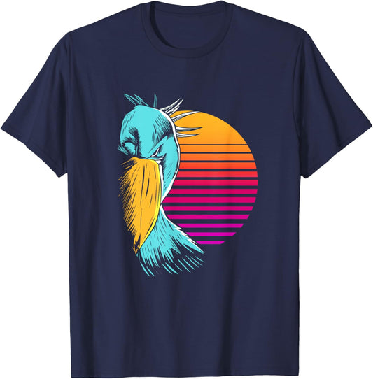 Retro Sunset Shoebill Stork Shoe Bill Bird T-Shirt - T-Shirt | Navy