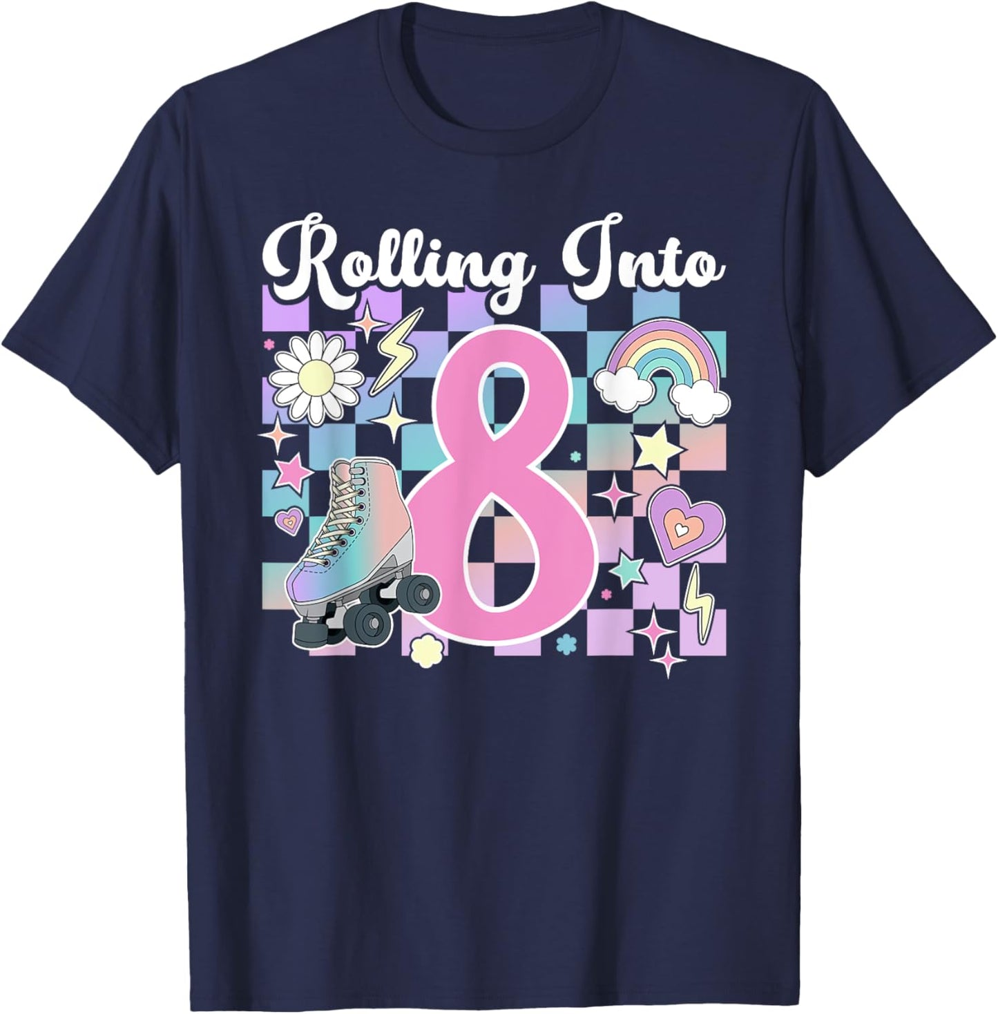 8th Birthday Roller Skate Eight Year Old Roller Skating Girl T-Shirt - T-Shirt | Navy