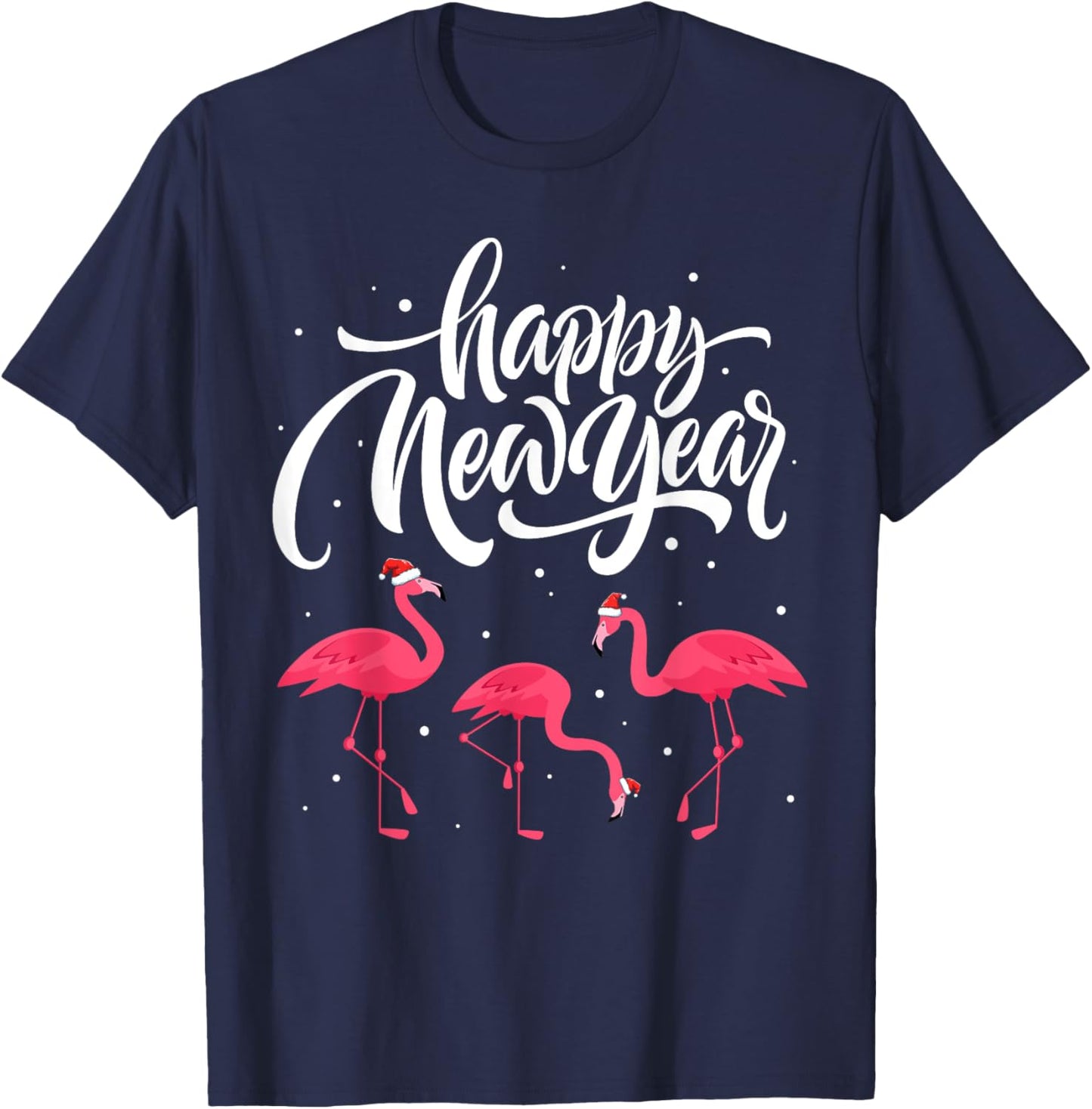 Happy New Year Cute Flamingo Santa Hat Funny Pajama T-Shirt - T-Shirt | Navy