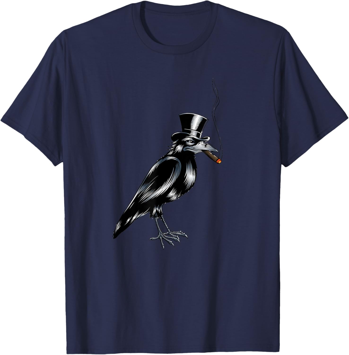 Black Crow Bird Top Hat Smoking Cigar Artwork T-Shirt - T-Shirt | Navy