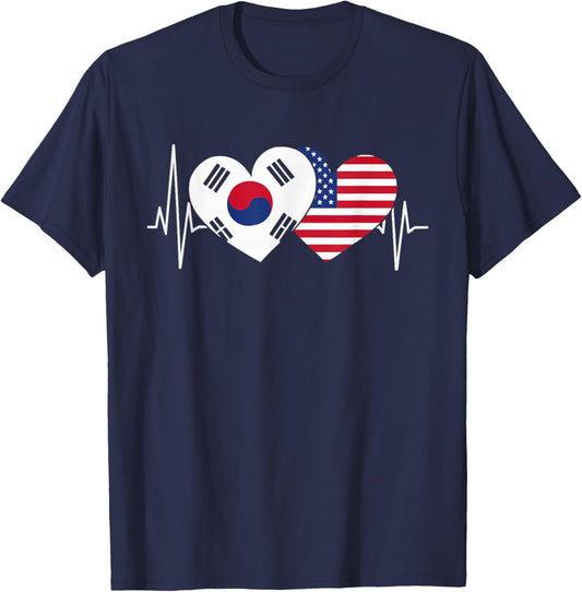 Half American Half Korean USA Flag South Korea America T-Shirt - T-Shirt | Navy