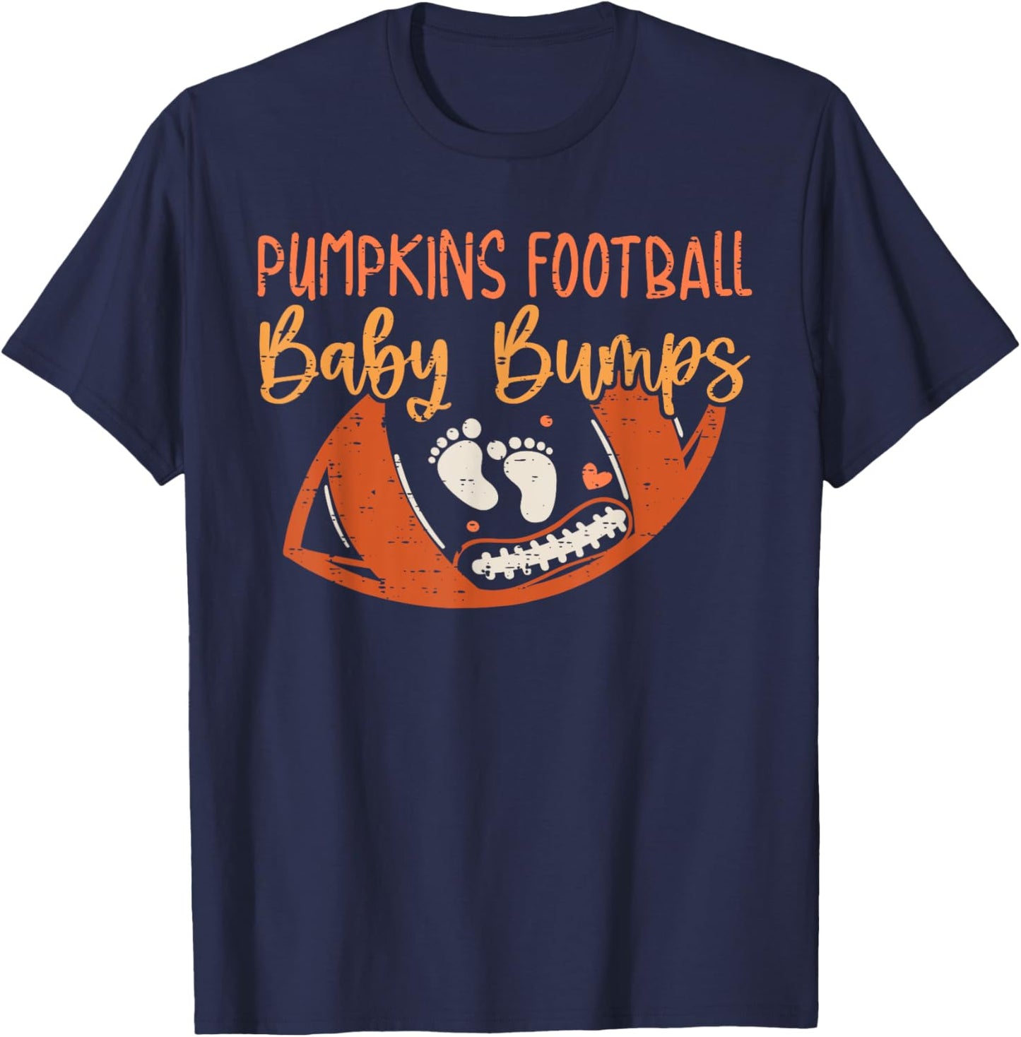Pumpkins Football Baby Bumps Pregnancy Announcement Autumn T-Shirt - T-Shirt | Navy