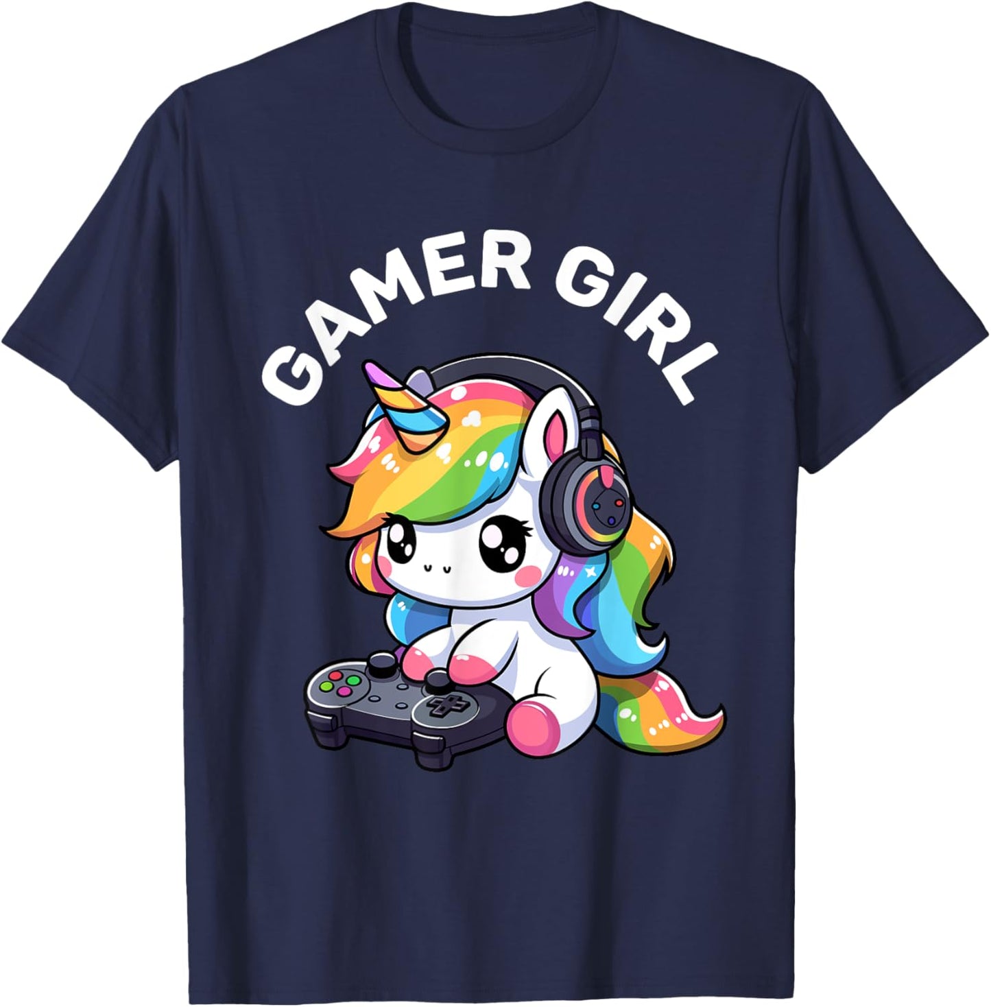 Gamer Girl Unicorn Gaming Cute Video Game Women Girls T-Shirt - T-Shirt | Navy