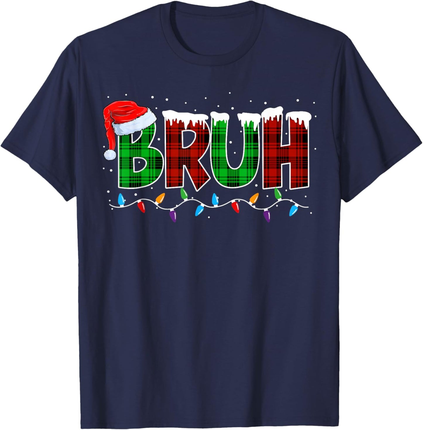 Bruh Funny Christmas Buffalo Plaid Xmas Boys Kids Pajamas T-Shirt - T-Shirt | Navy
