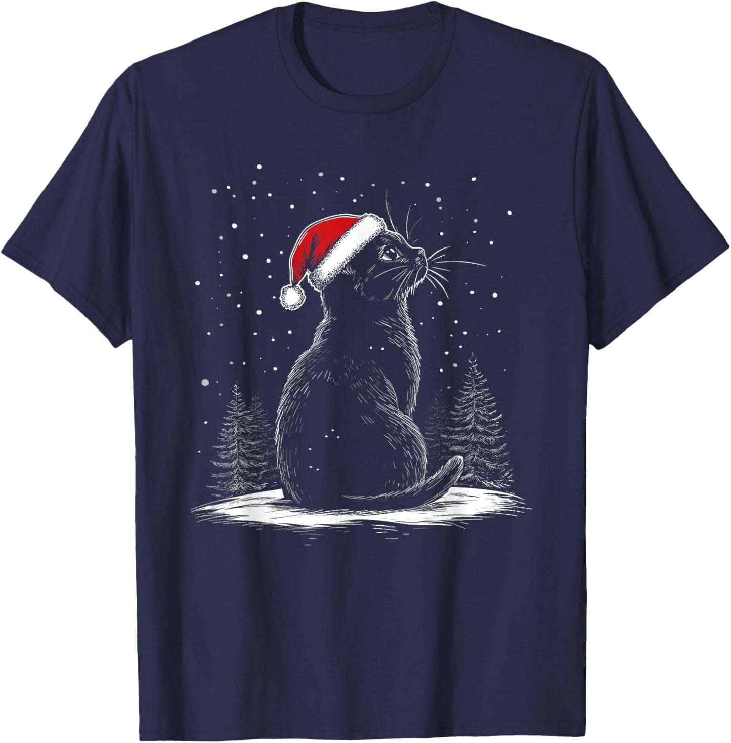 Black Cat Santa Hat Christmas Xmas Kitten T-Shirt - T-Shirt | Navy