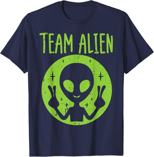 Team Alien Peace Funny Ufo Space Women Kid Youth Toddler Men T-Shirt - T-Shirt | Navy