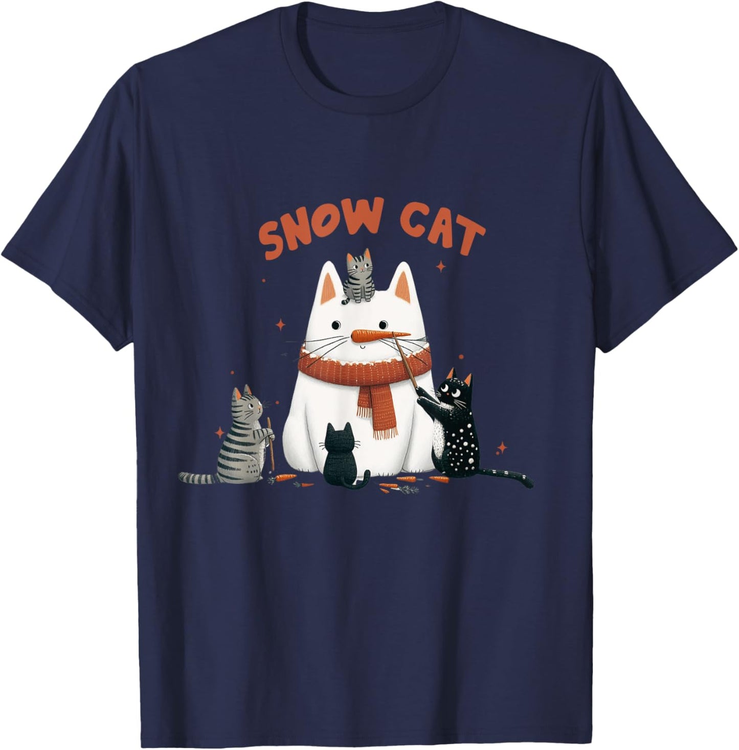 Funny Snow Cat Snowman Christmas Cat T-Shirt - T-Shirt | Navy