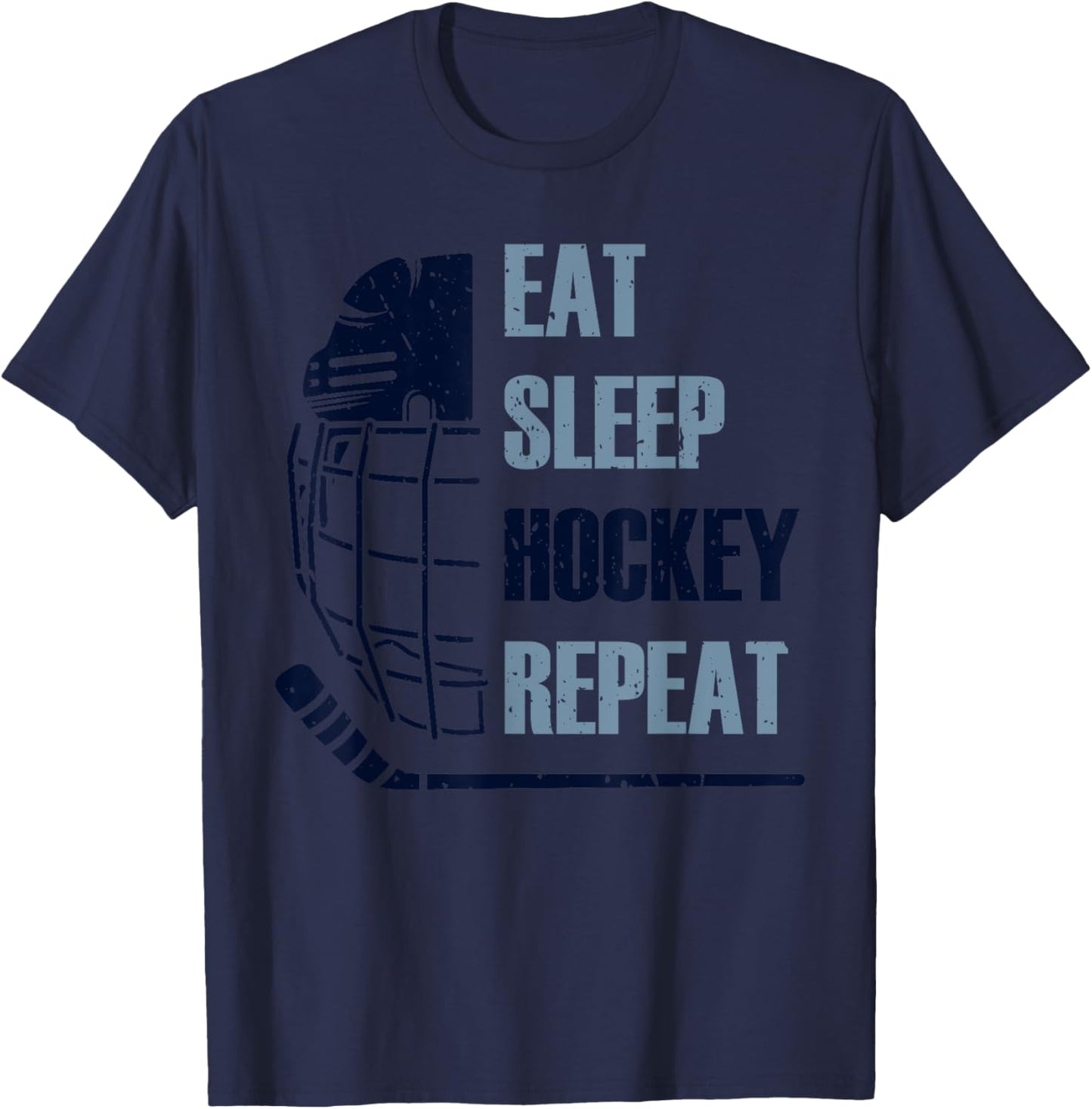 Eat Sleep Hockey Repeat Funny Mask Stick Ice Hokey Player T-Shirt - T-Shirt | Navy
