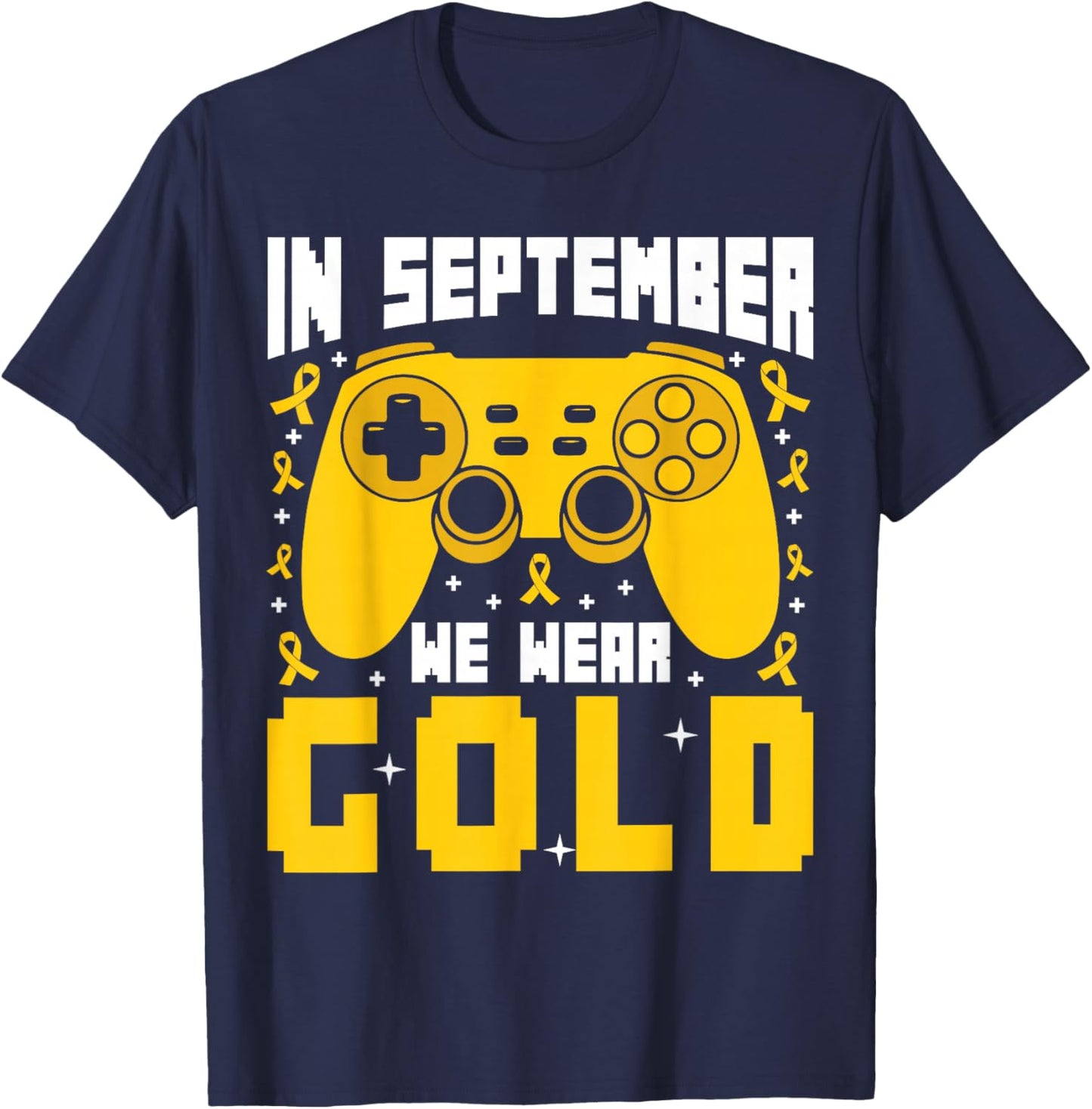 In September We Wear Gold Gaming Childhood Cancer Boys Kids T-Shirt - T-Shirt | Navy