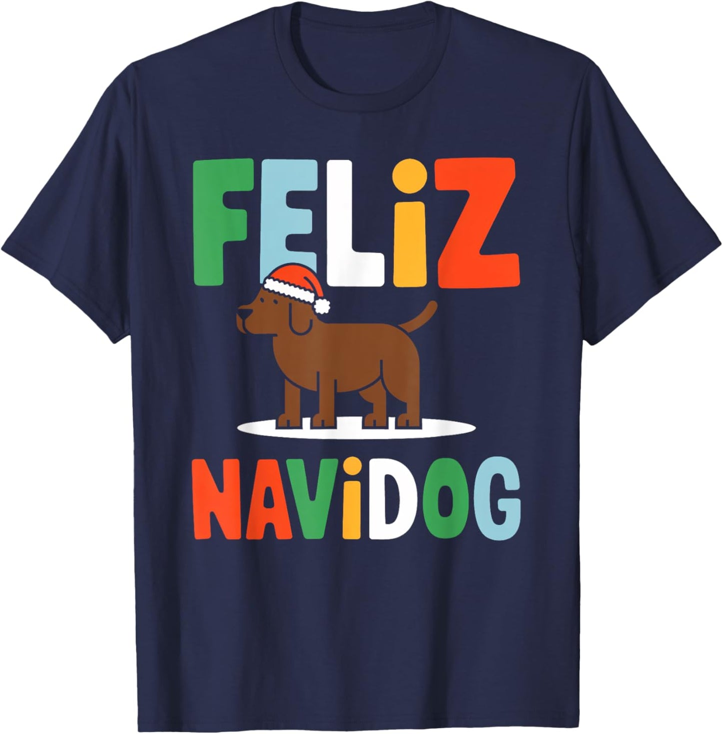 Feliz Navidad Chocolate Labrador Christmas Spanish T-Shirt - T-Shirt | Navy