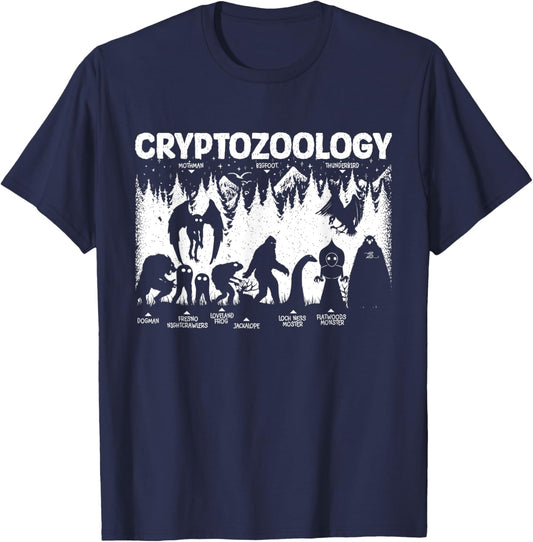 Cryptozoology Cryptid Bigfoot Mothman Dogman Other Monsters T-Shirt - T-Shirt | Navy
