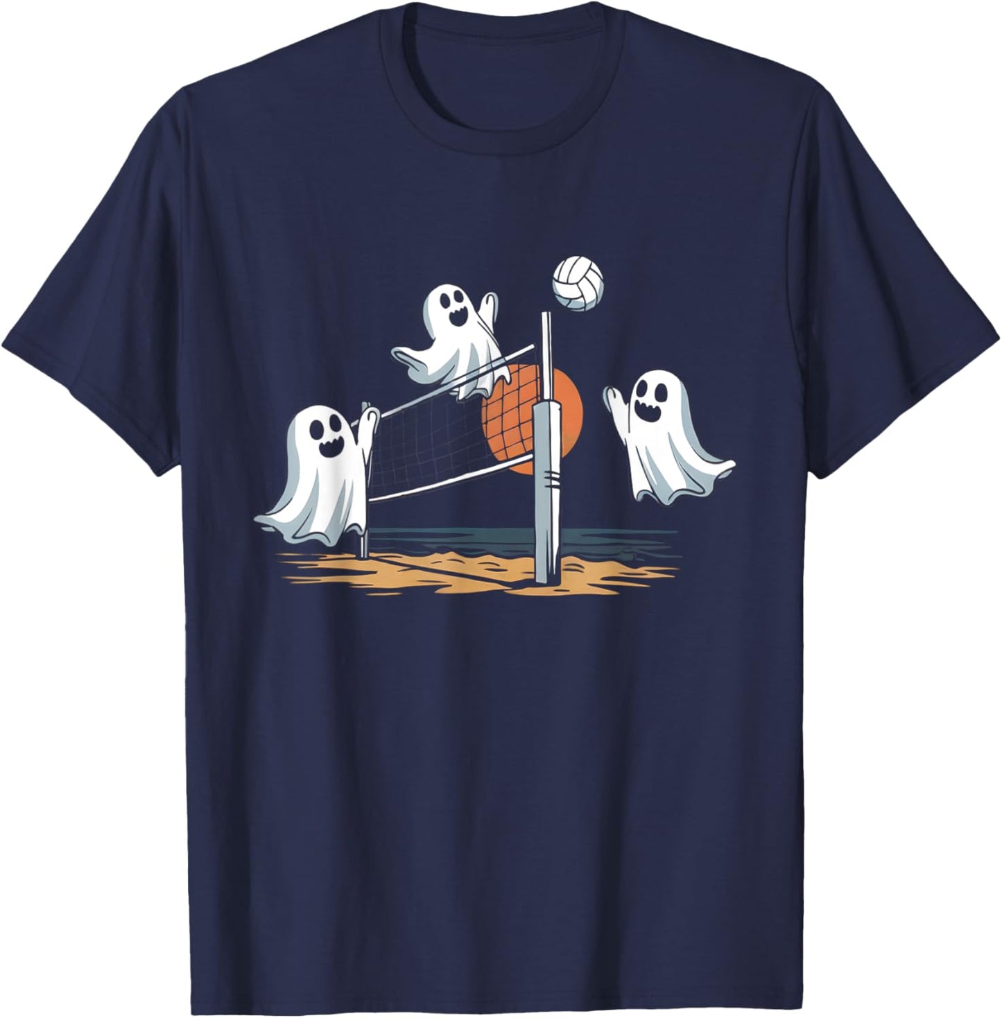 Funny Volleyball Halloween Ghost-Volleyball Sports Lovers T-Shirt - T-Shirt | Navy