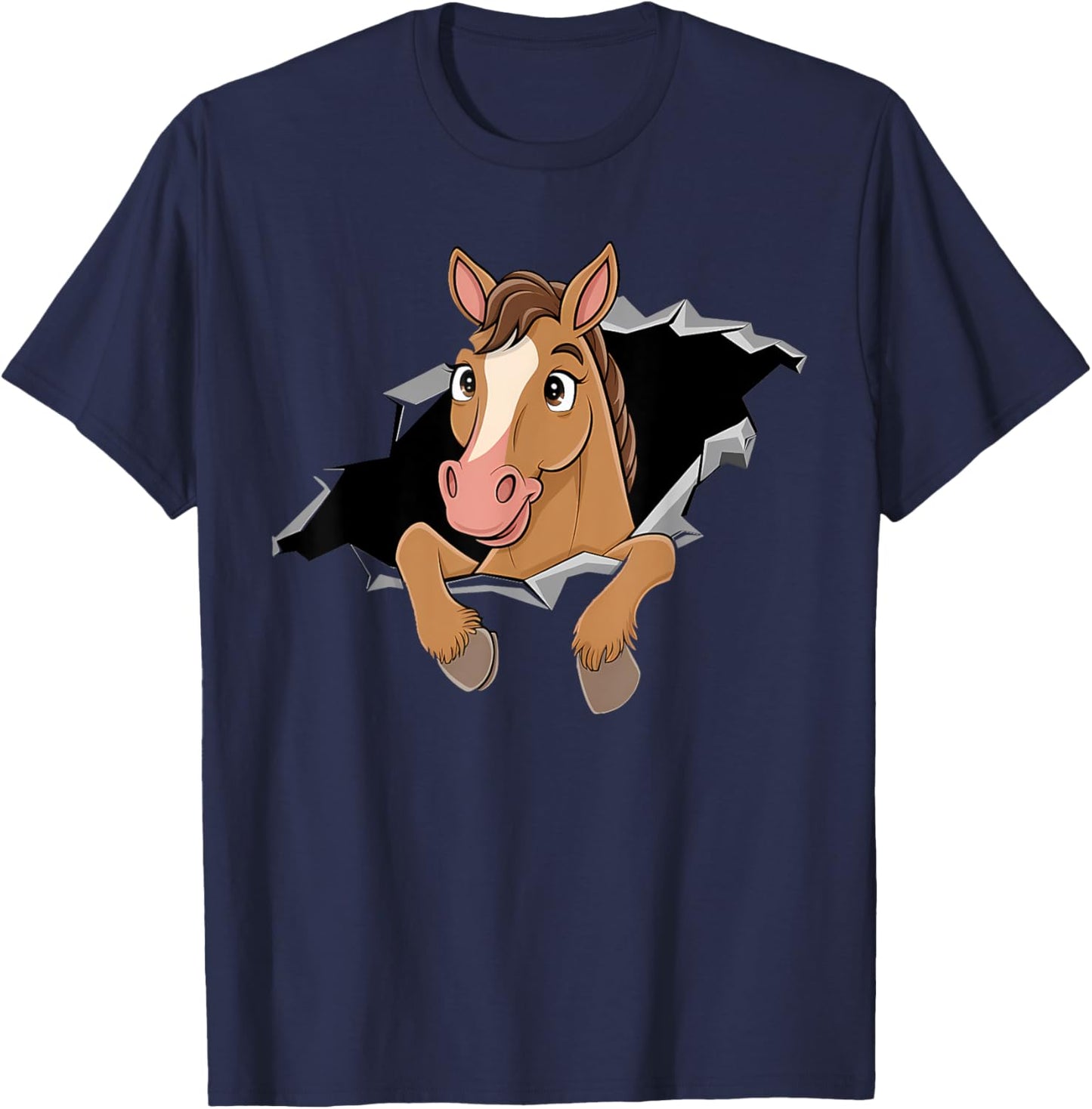 Horse Riding Lover Gift Co. Funny Horse Riding - -Adults/Kids, Black, Small, Short Sleeve, Classic Fit, Cotton Blend, U-Neck, , Cartoon, Birthday T-Shirt - T-Shirt | Navy