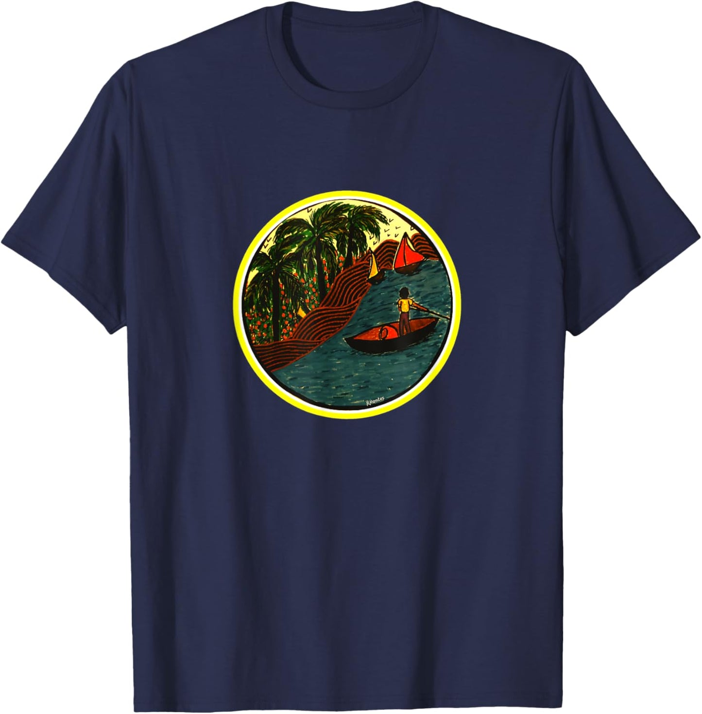 Pyram's Heart Rustic Design- Evening Fishing T-Shirt - T-Shirt | Navy