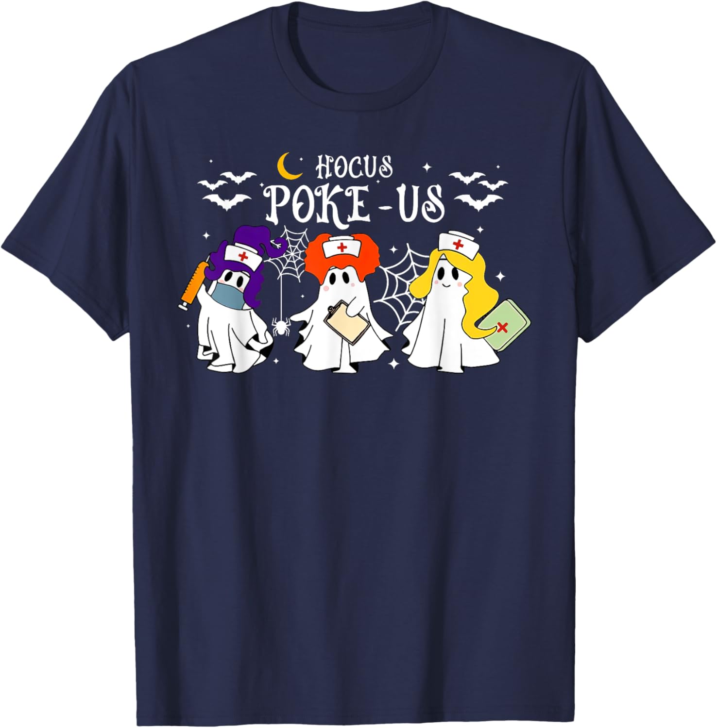 Hocus Poke-us Witch Nurse Halloween Medical Lab Tech Spooky T-Shirt - T-Shirt | Navy