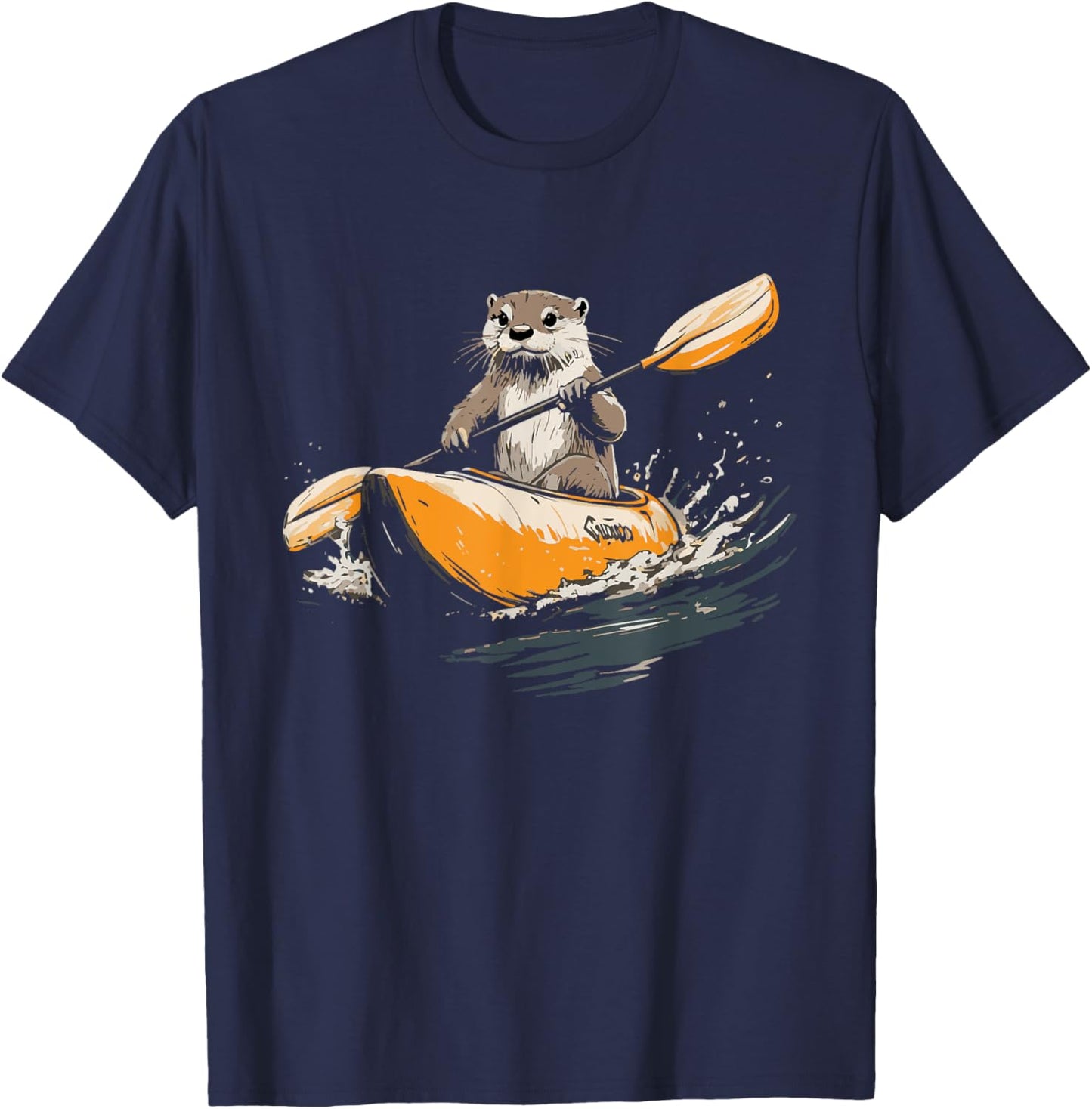 Kayaking River Otter Kayaker Kayak Canoe Paddling T-Shirt - T-Shirt | Navy