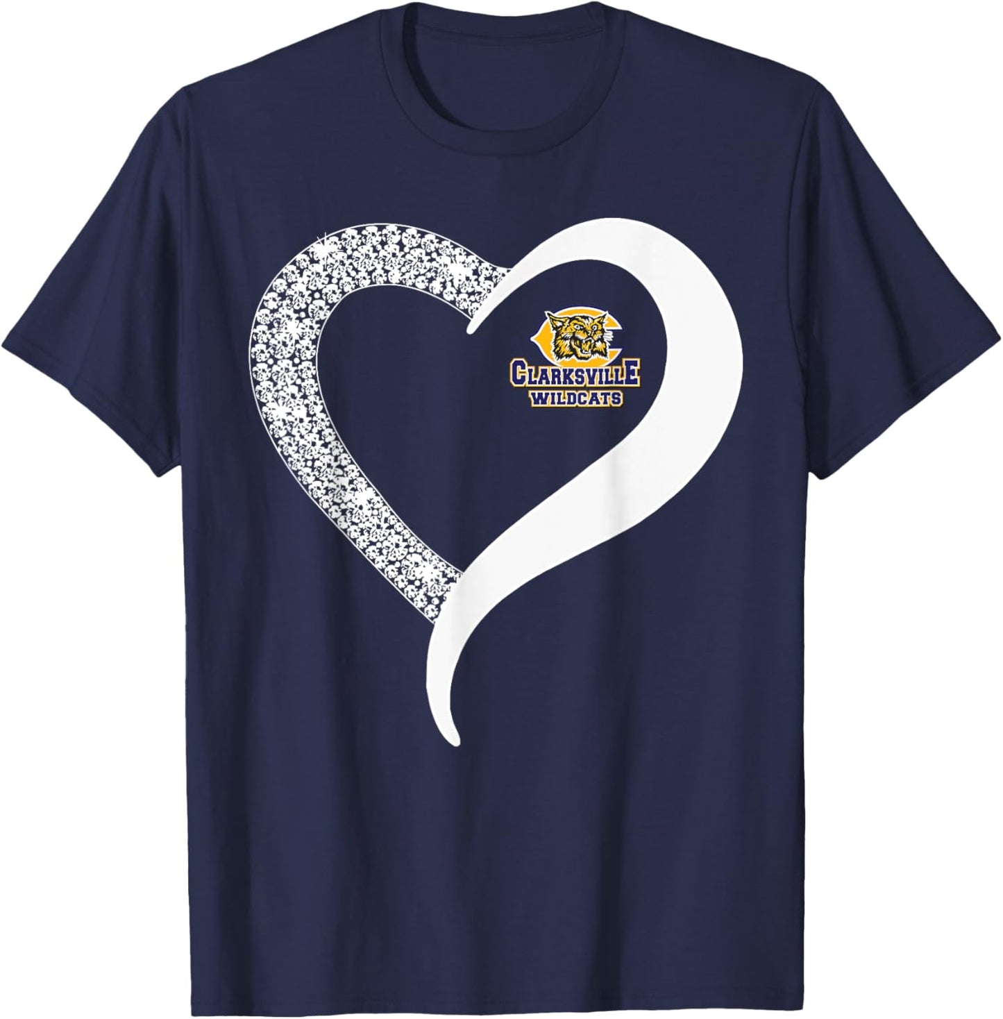 Clarksville Wildcats Logo Diamond Heart HS T-Shirt - T-Shirt | Navy